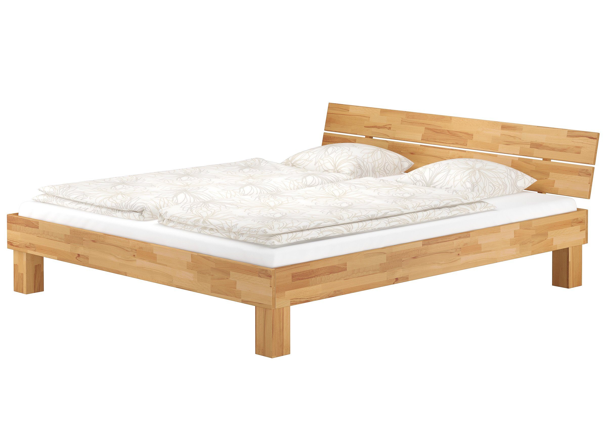 natur lackiert mit 160x200 Matratze, Buchefarblos Rollrost + ERST-HOLZ Buche Doppelbett Bett