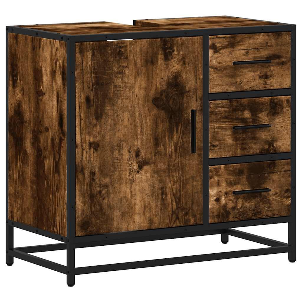 vidaXL Badezimmer-Set Waschbeckenunterschrank Räuchereiche 65x33x60 cm günstig online kaufen