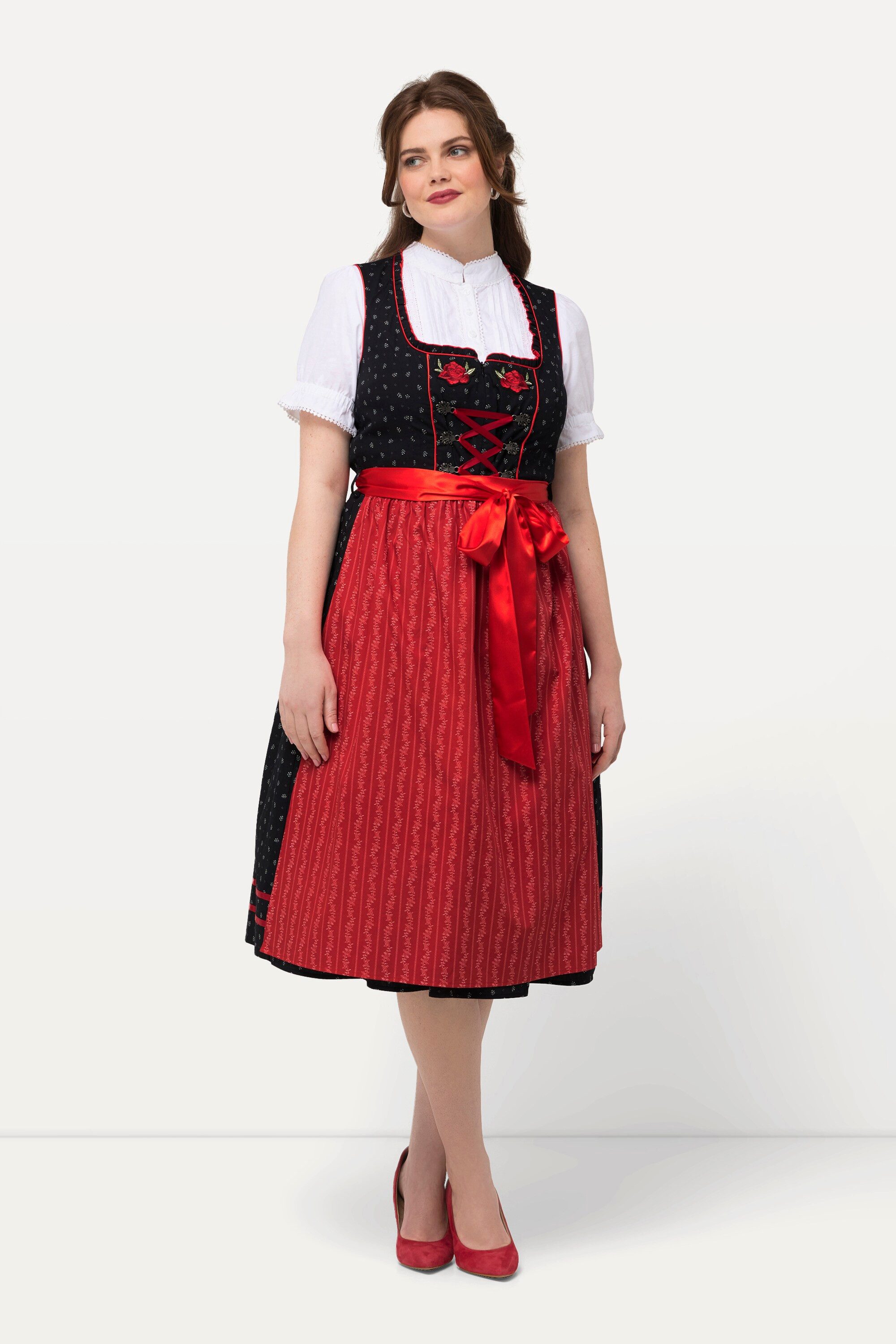 Ulla Popken Dirndl Dirndl Blütenstickerei Carree-Ausschnitt günstig online kaufen