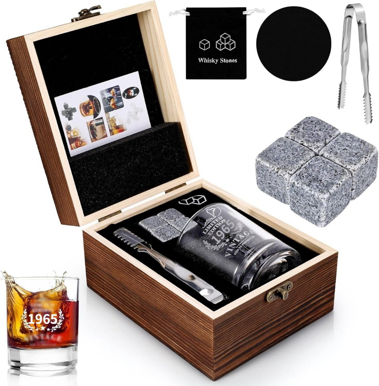 Geschenkbox Geburtstag Geschenke Männer Vintage 1965 Whiskey Glas Set