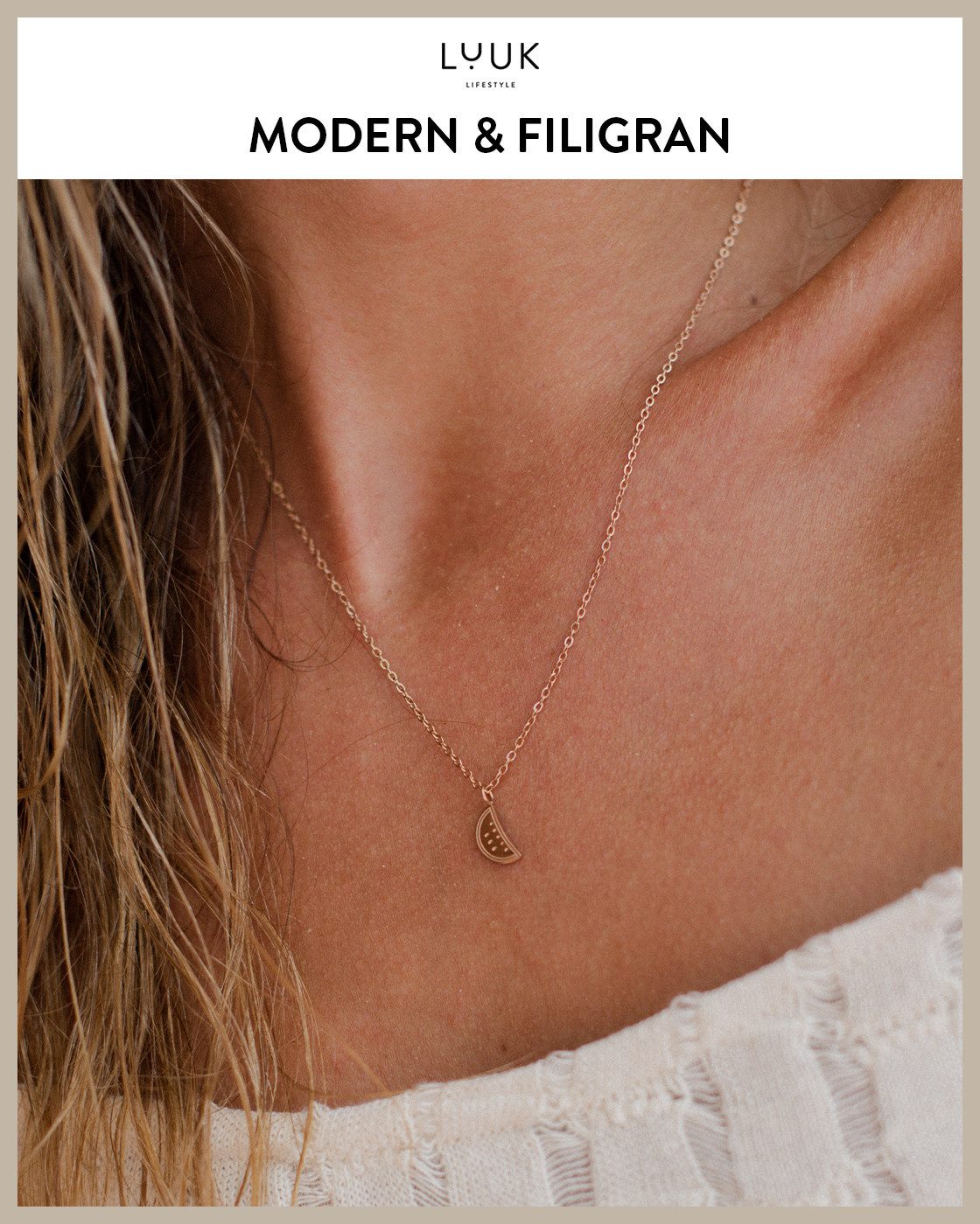 LUUK LIFESTYLE Kette mit Anhänger Wassermelone, mit HAPPINESS Spruchkarte, feminin und wasserfest