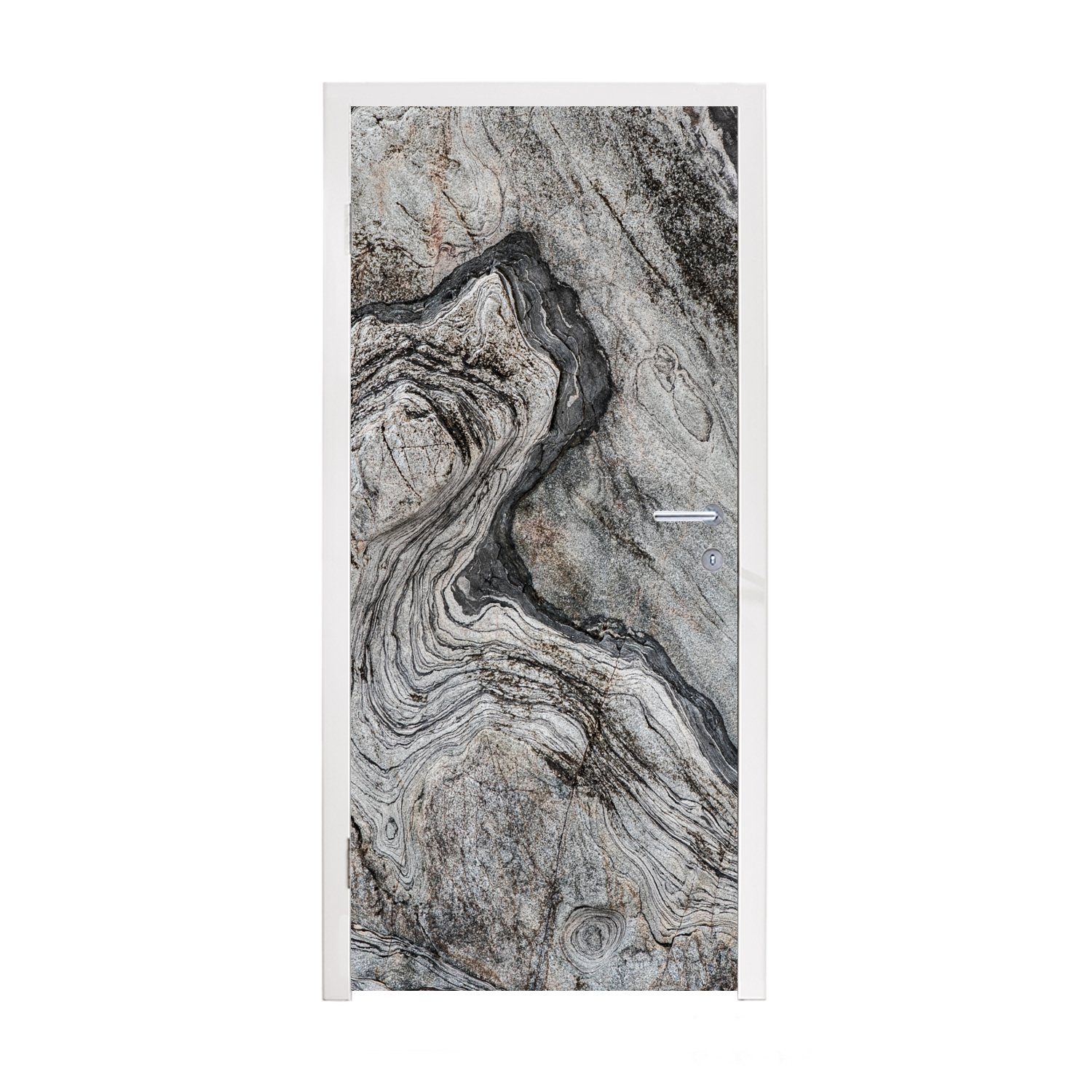 MuchoWow Türtapete Marmor - Stein - Schwarz - Weiß, Matt, bedruckt, (1 St), Fototapete für Tür, Türaufkleber, 75x205 cm