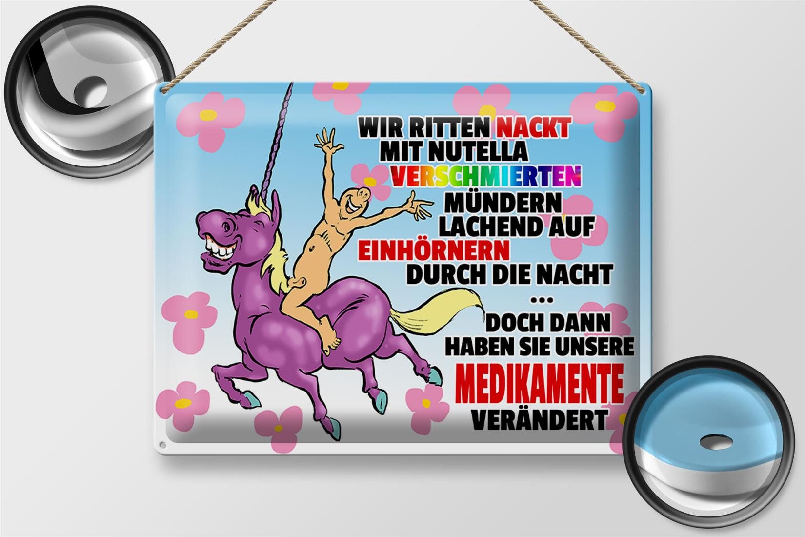 Femer GmbH Metallschild Spruch 40x30cm doch dann Medikamente geändert, (1 St), gewölbte Oberfläche, abgerundete Ecken, umgeschlagene Kanten