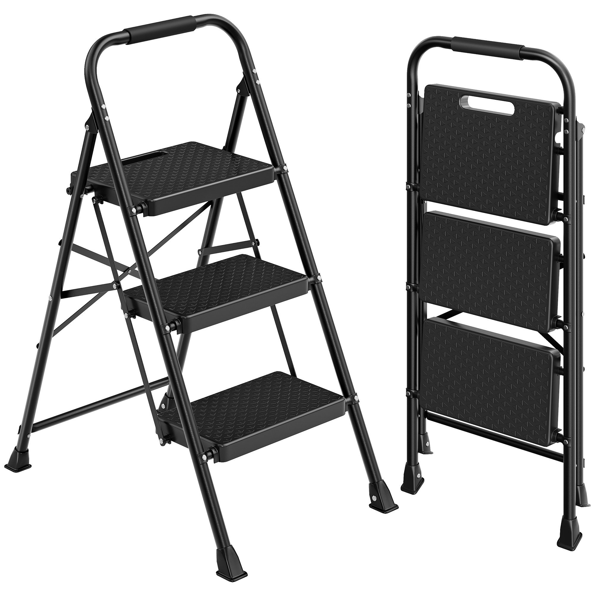 SONGMICS Trittleiter Klapptritt aus Stahl, 2 Rutschfeste Stufen, Klappbar, bis 150 kg, 114 x 45,5 x 7,5 cm, Haushaltsleiter, Küchentritt