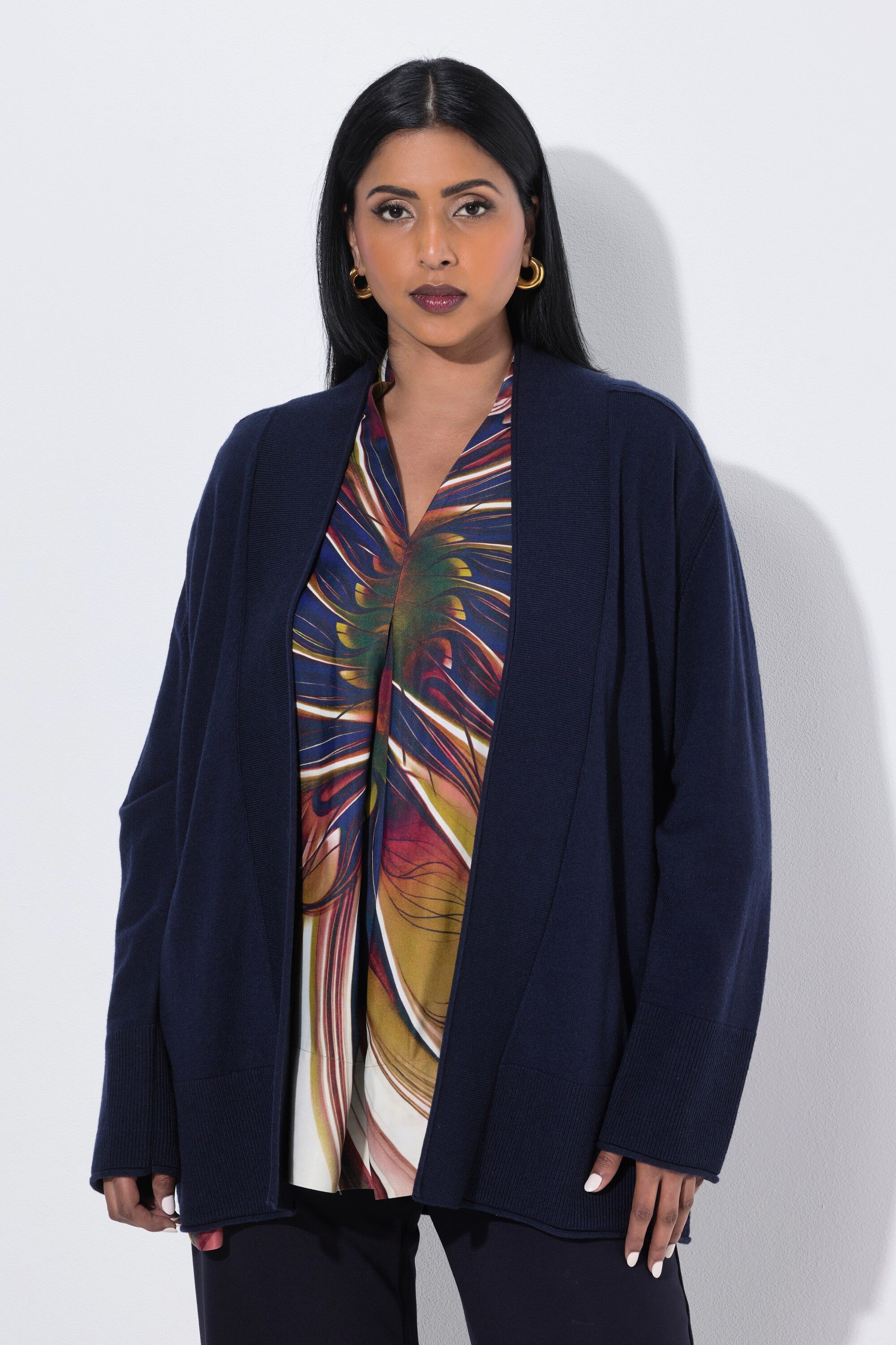 Ulla Popken Strickjacke Strickjacke Wollmix Rollkanten Langarm