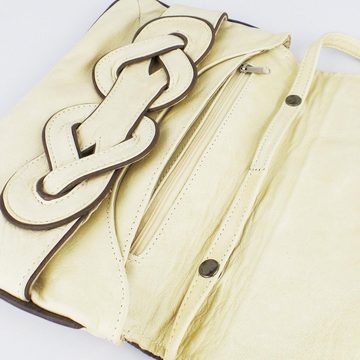 goldmarie Handtasche DOUBLE-8 Muster Clutch Tasche creme, Leder Vintage Look