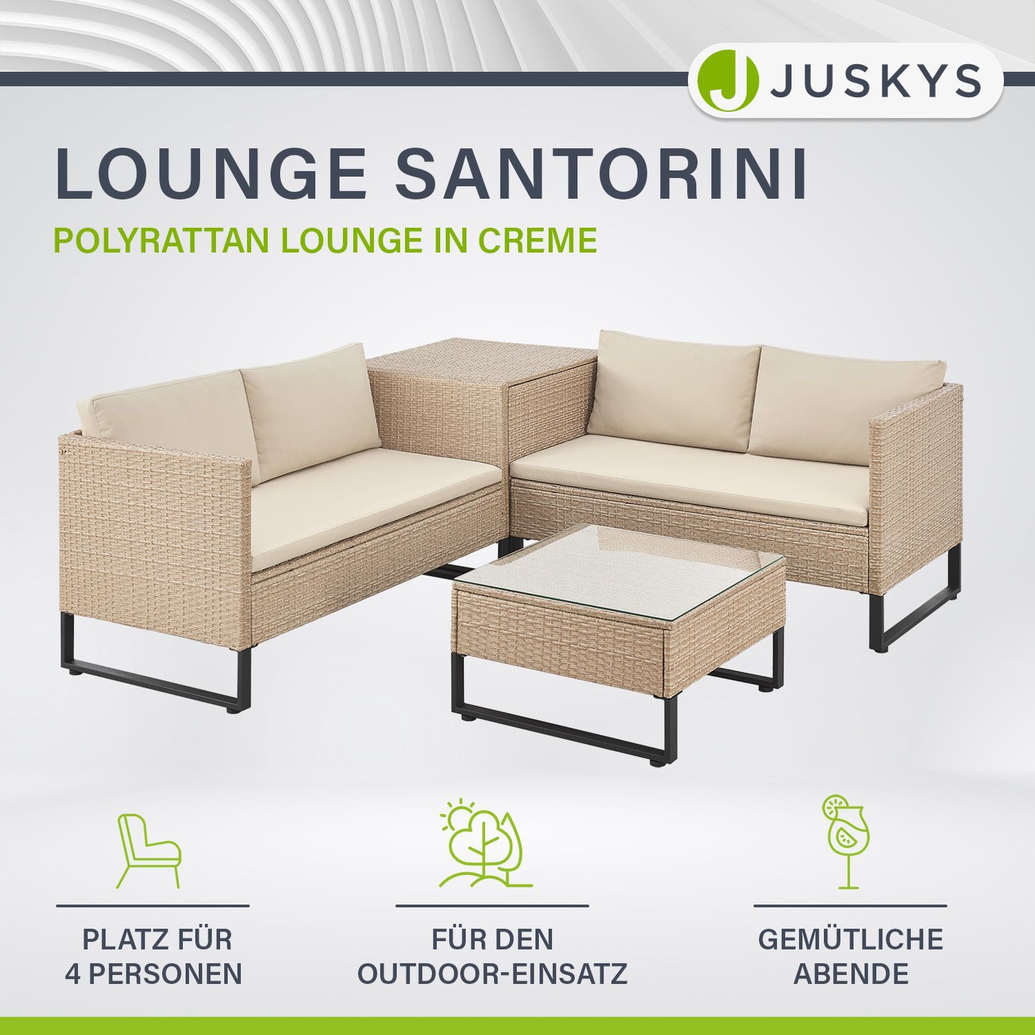 Juskys Gartenlounge-Set Santorini, (4-tlg), Polyrattan Sitzgruppe mit Beist günstig online kaufen