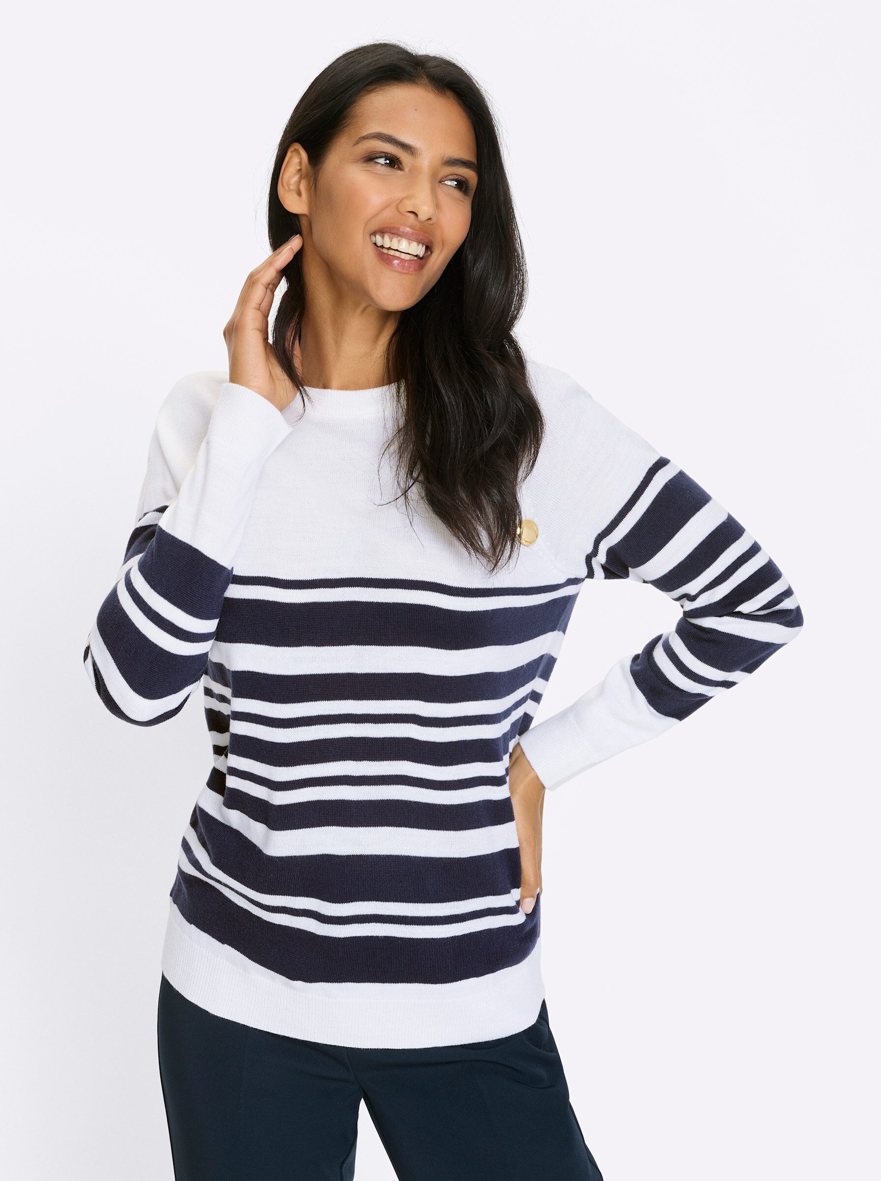 Sieh an! Strickpullover Ringel-Pullover Langarm Jersey günstig online kaufen