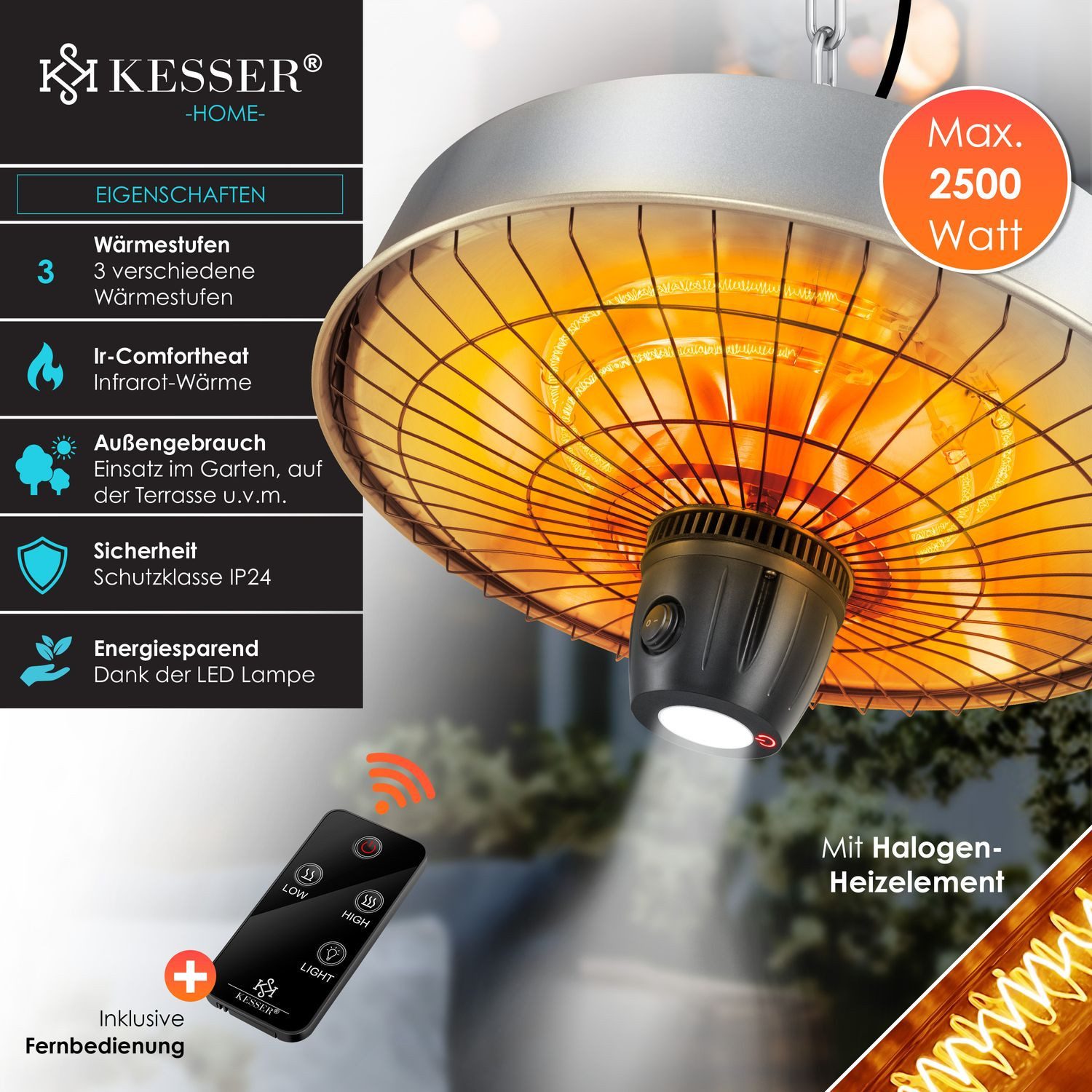 KESSER Heizgerät, Deckenheizstrahler Heizpilz Infrarot-Heizstrahler 2500W günstig online kaufen