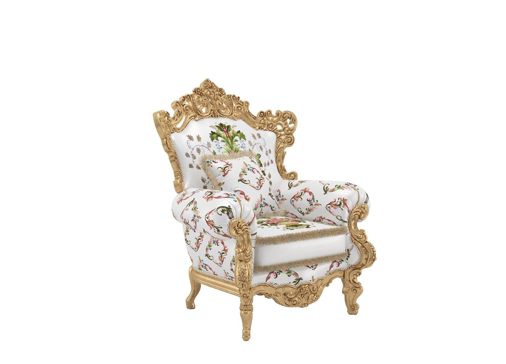 JVmoebel Sessel Lounge Polster-Couch Weiß mit goldenen Edelstahlfüßen (Sessel), Made in Europa