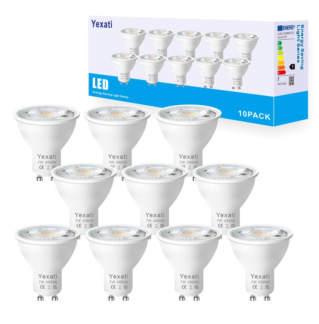POPOLIC LED-Leuchtmittel Gu10,7 W, Halogenäquivalent 80 W, flimmerfreier Spot, 10 St., 550 Lumen, Kaltweiß 4000 K, nicht dimmbar, AC 220–245 V, Abstrahlwinkel 120°, 10er-Pack