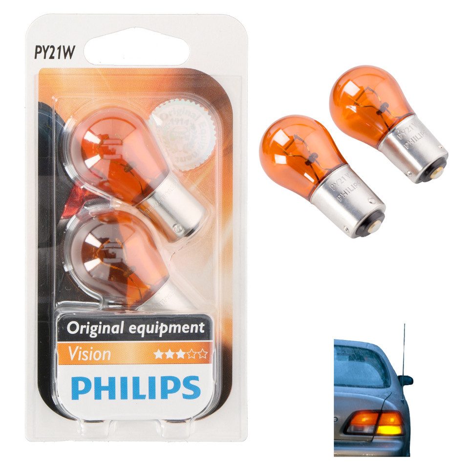 Philips Blinker 2x Philips Vision PY21W Blinkerbirne 12V 21W BAU15s Orange, Halogen, Philips Markenqualität, OEM-Standard, orange Lichtfarbe