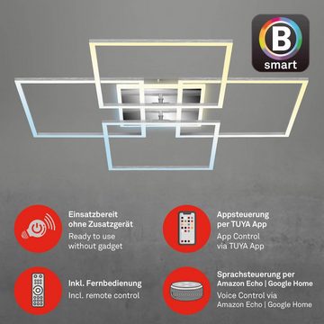 Briloner Leuchten LED Deckenleuchte 3515-019, Wifi, Appsteuerung, Sprachsteuerung, Fernbedienung, dimmbar, indirektes Licht, Speicherfunktion, LED fest verbaut, Kaltweiß, Neutralweiß, Tageslichtweiß, Warmweiß, Smarte Deckenlampe, 72,4x72,4x8,4cm, Chrom-Alu, 50W, Wohnzimmer, Flur