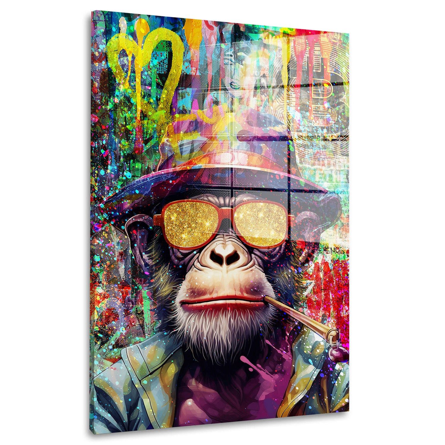 Acrylglasbild Pop Art Affe mit Sonnenbrille Acrylglas Wandbild Bild Wanddeko Wohnzim