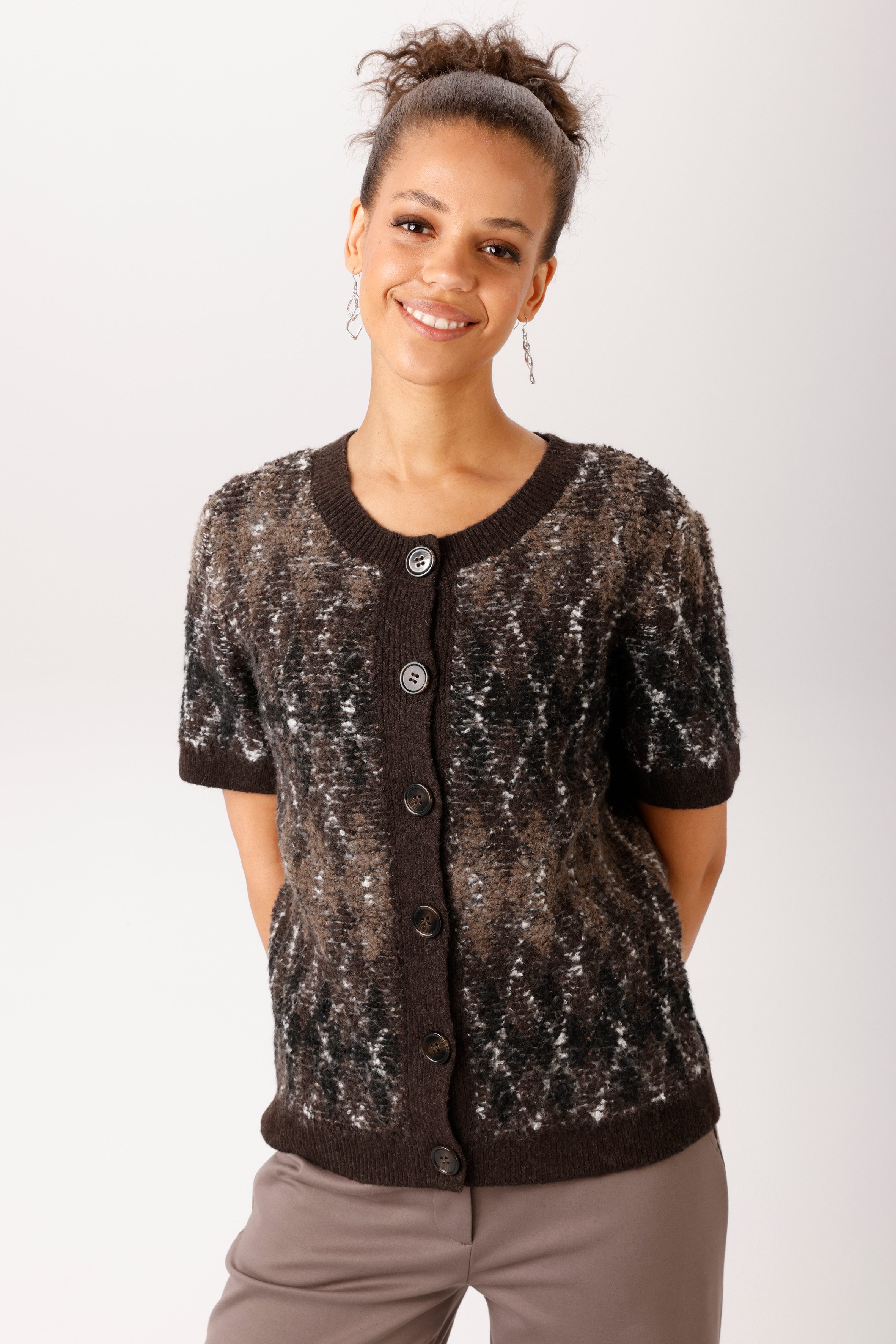 Aniston CASUAL Strickjacke mit trendfarbenen, melierten Rauten-Muster - NEUE KOLLEKTION