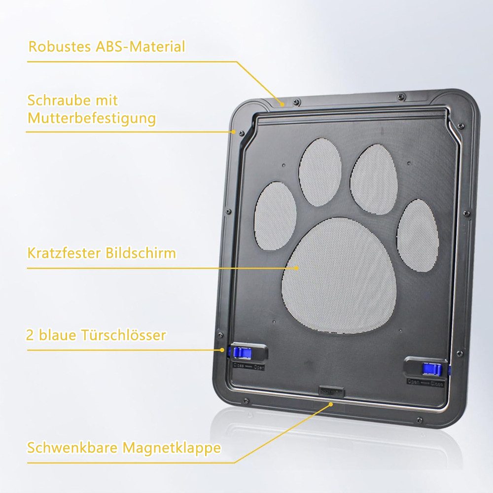 TUWENA Katzenklappe Katzentür für Fliegengitter, Abschließbar Haustiertür für Katzen/Hunde