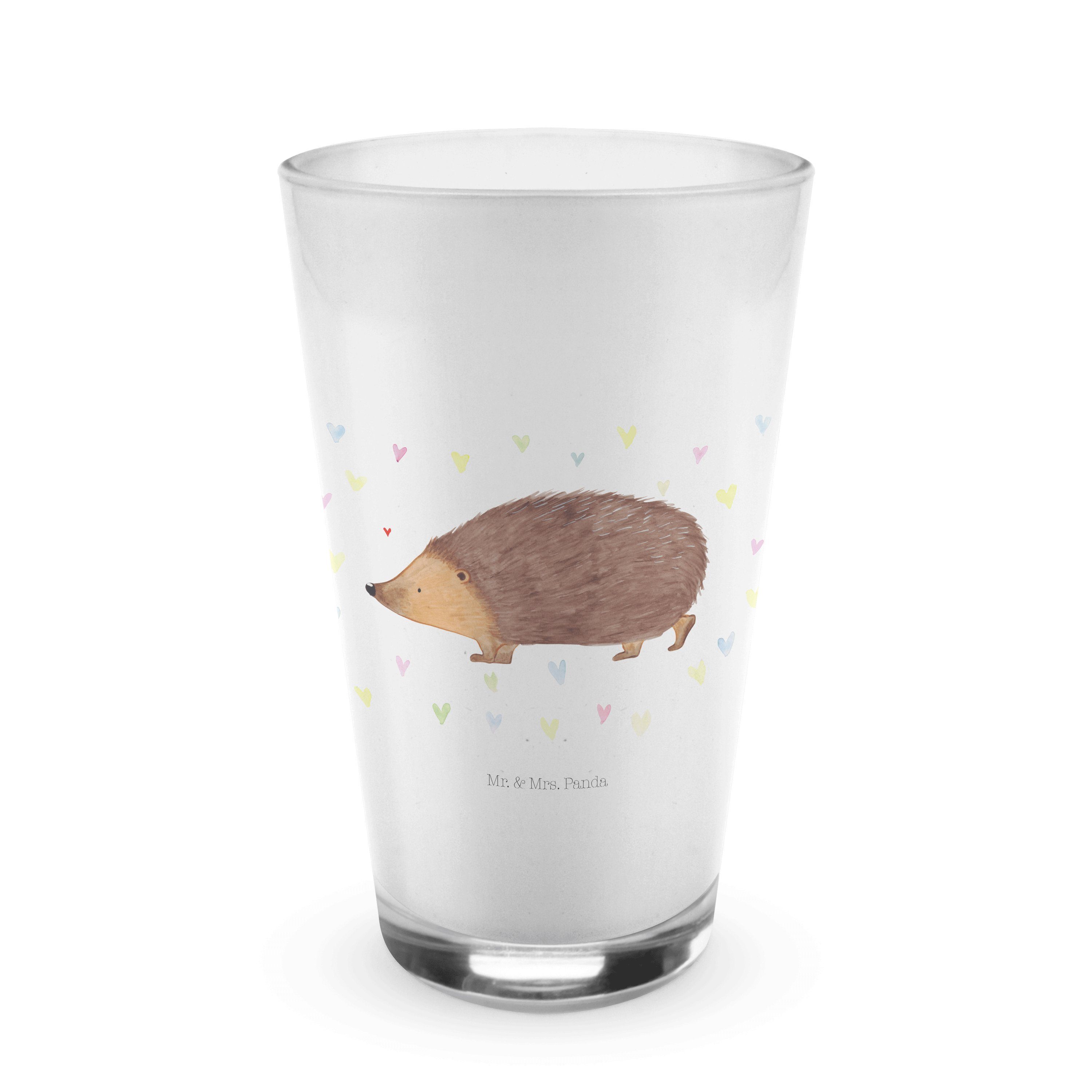 Mr. & Mrs. Panda Glas Igel Herzen - Transparent - Geschenk, lustige Sprüche, Cappuccino Gla, Premium Glas