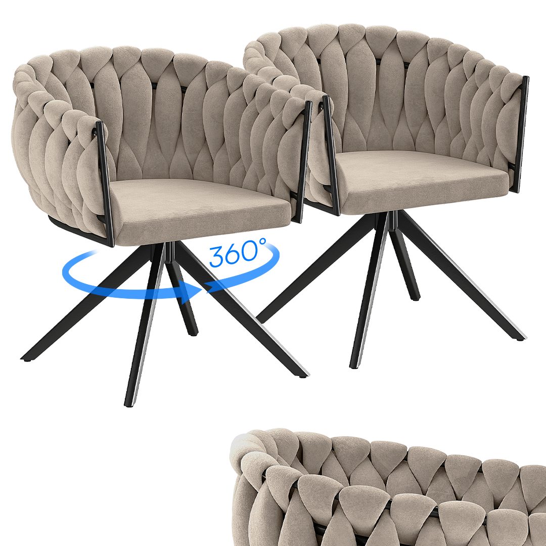 skølm Esszimmerstuhl & Drehstuhl Sudri mit Samtbezug gepolstert (2er Set, macchiato, Metallgestell, 2 St), Armlehnenstühle in Flecht-Look, verfügbar als 4er/6er Set