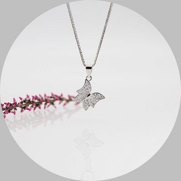 ELLAWIL Silberkette Kette mit Schmetterlings Anhänger Halskette Zirkonia Butterfly (Kettenlänge 45 cm, Sterling Silber 925), inklusive Geschenkschachtel