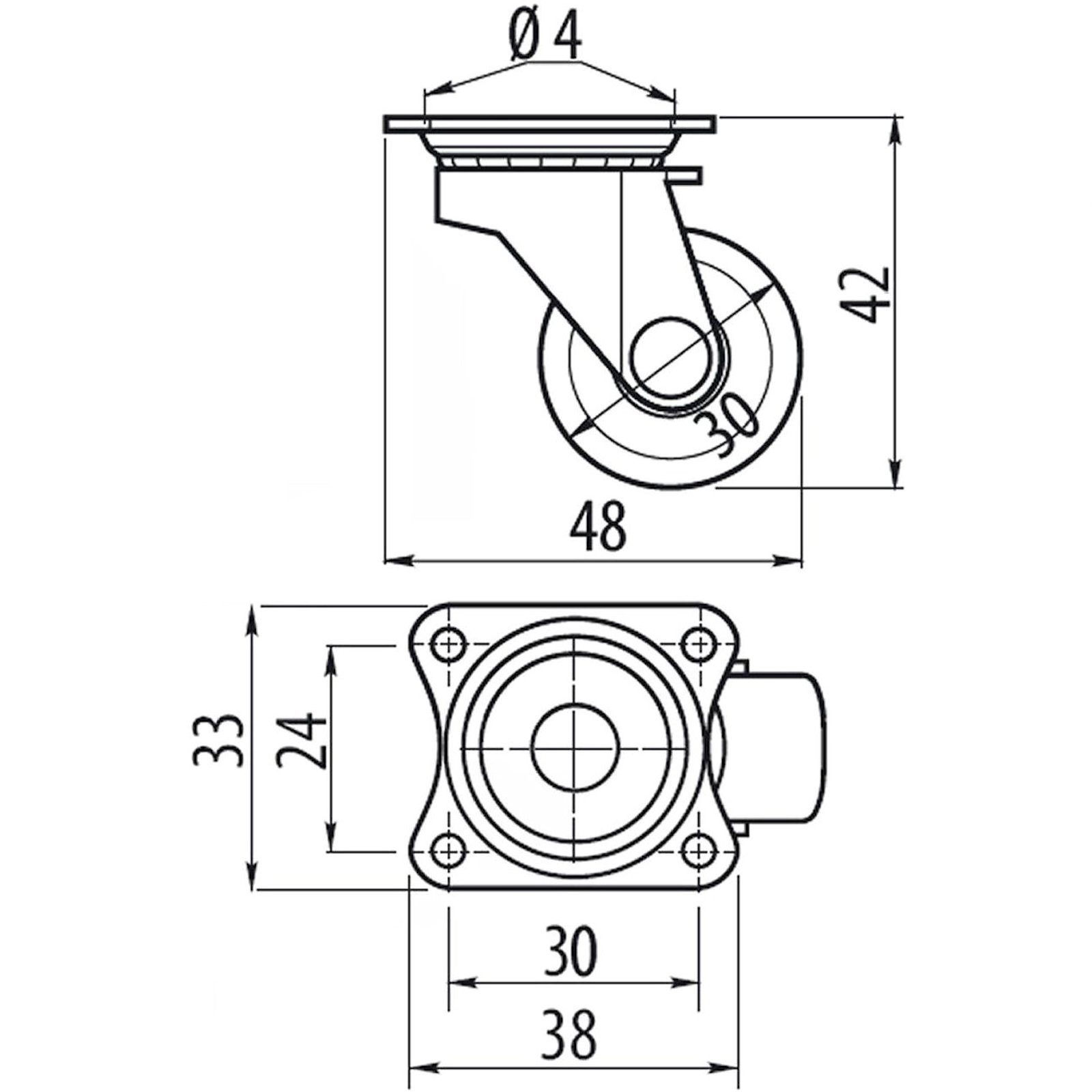 SO-TECH® Möbelrolle Lenkrollen MAINZ ohne Bremse (Feststeller) inkl. Schraubense, (4-St), Ø 30 mm, weiß, Belastbarkeit bis 48 kg (12 kg pro Rolle) – Bild 4 von 4