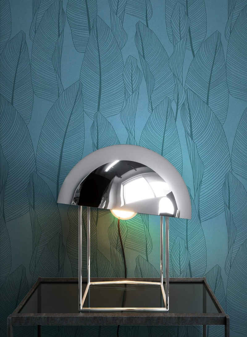 Newroom Vliestapete, Blau Tapete Tropisch Blätter - Dschungeltapete Grafisch Schwarz Floral Modern Dschungel für Wohnzimmer Schlafzimmer Küche