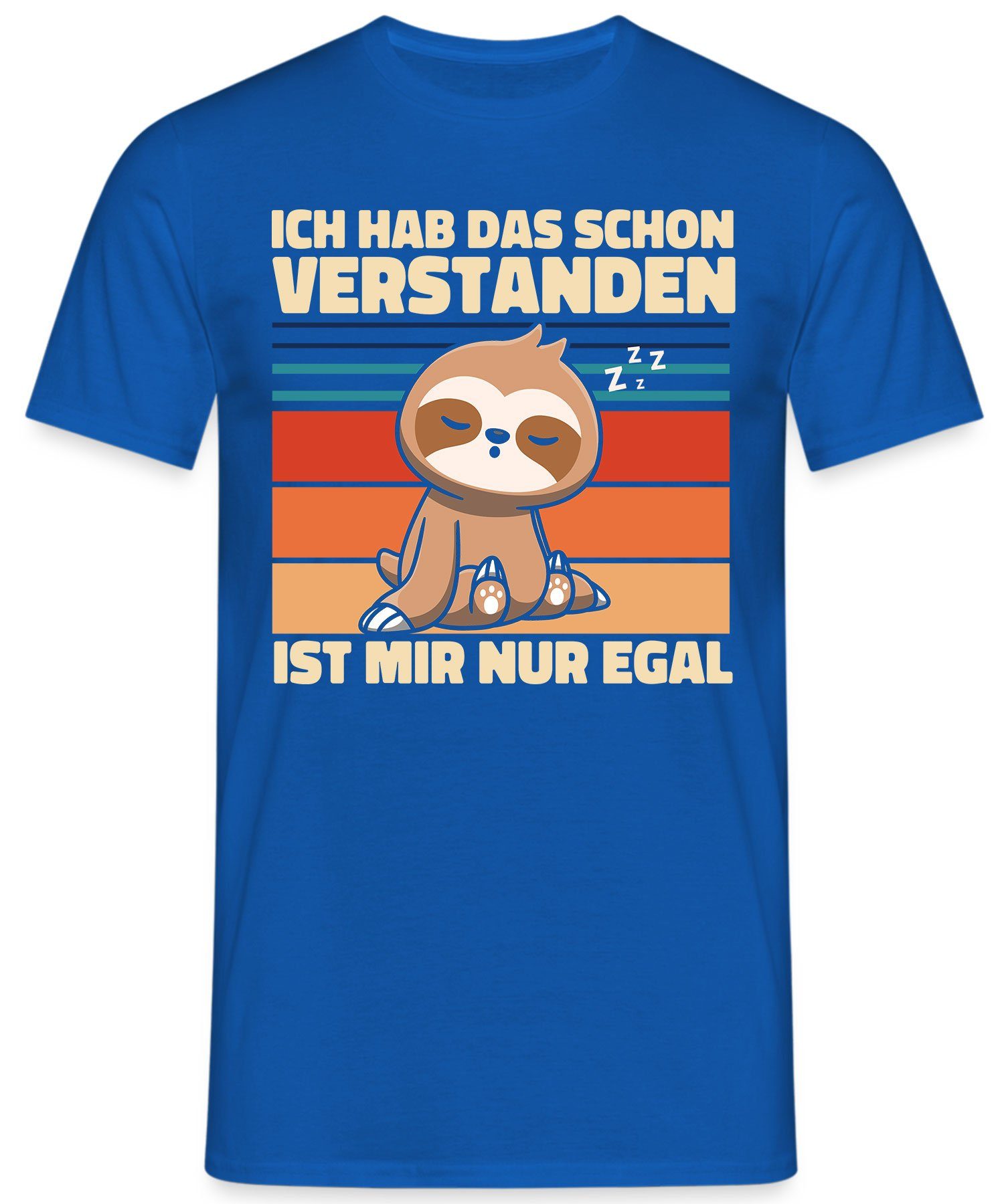 Lustiger Formatee Kurzarmshirt Blau Herren (1-tlg) Faultier T-Shirt Statement Verstanden Quattro - Spruch