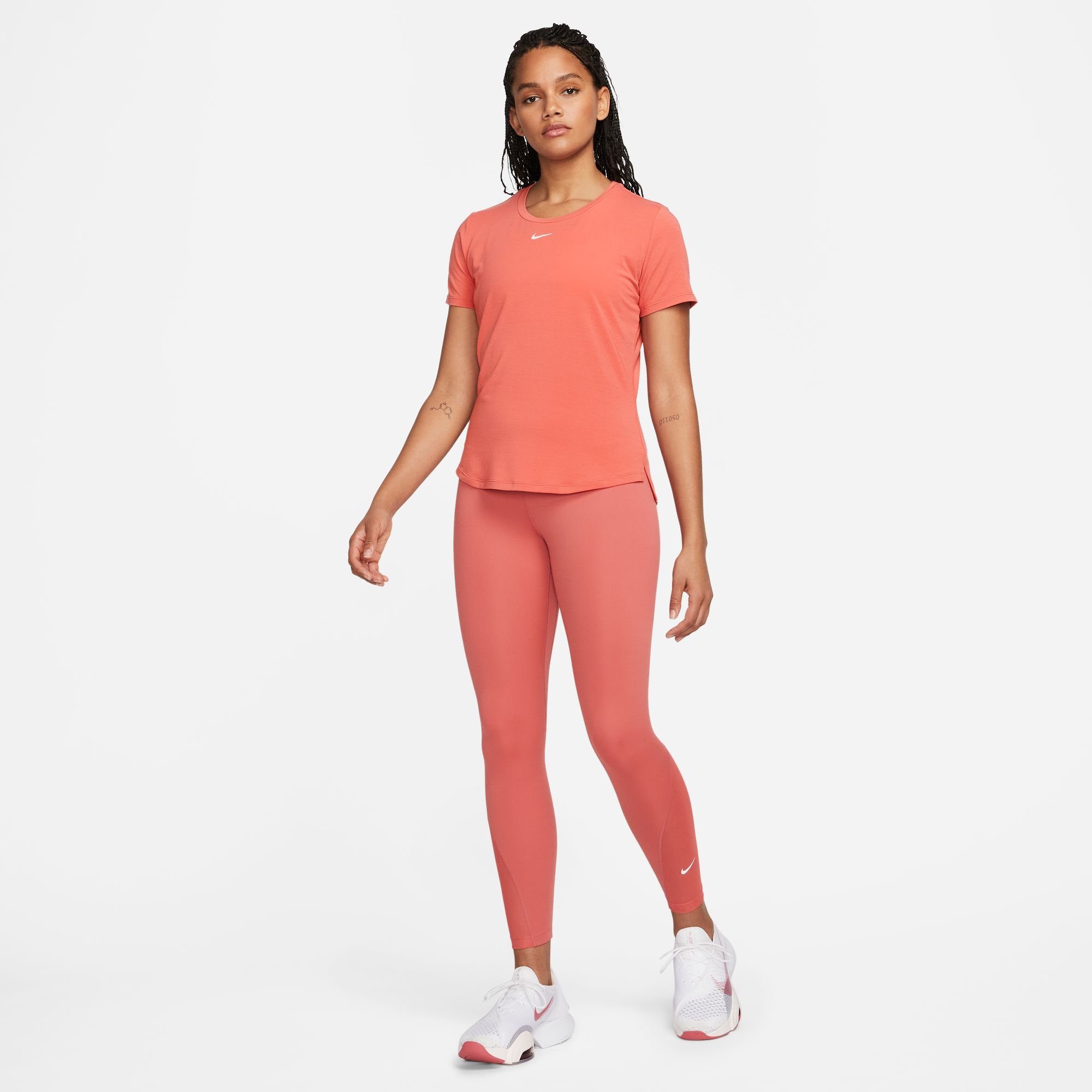 Nike Trainingsshirt DRI-FIT UV ONE FIT LUXE WOMEN'S TOP STANDARD SHORT-SLEEVE rot