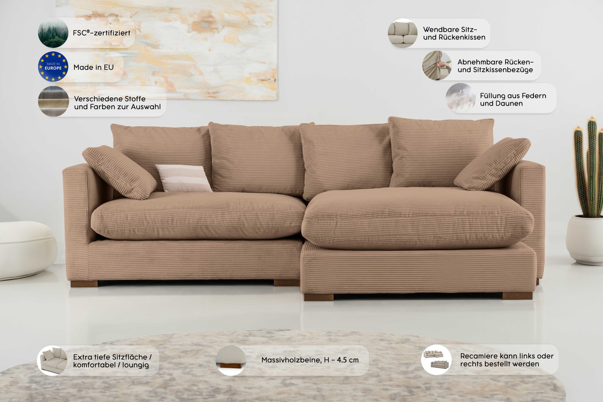 OTTO home Ecksofa Coray, Breite 266 cm, extra weich und kuschelig, mit Federn und Daunen