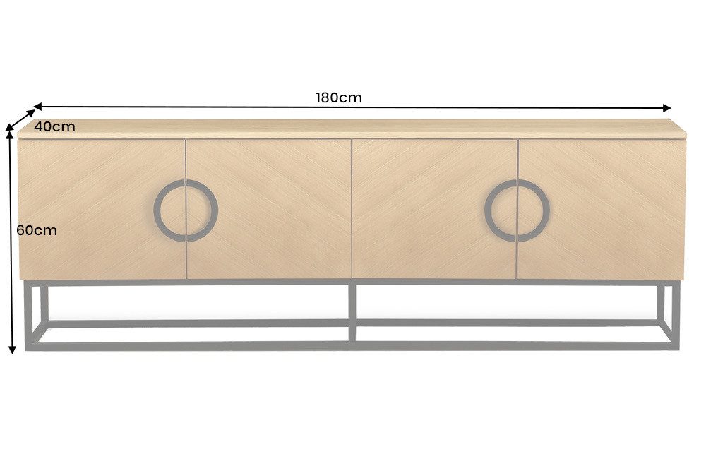 riess-ambiente Lowboard GRANDEZZA 180cm natur schwarz – Eiche, Metall, Industrial, Furniert (Einzelartikel, 1 St), TV-Schrank mit Türen & Fächern – ideal für Wohnzimmer im Loftstil