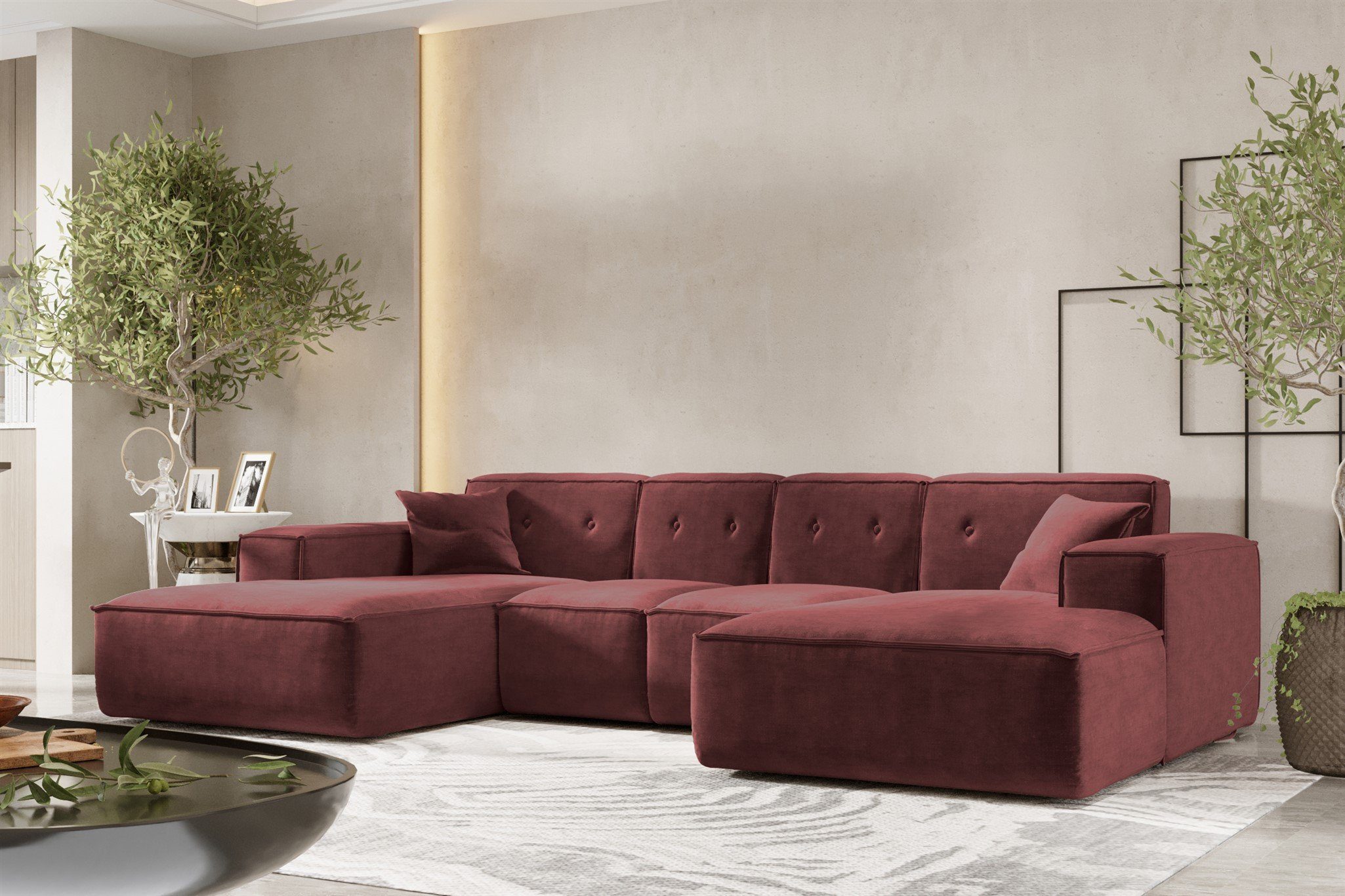 Fun Möbel Wohnlandschaft Sofa U-Form CESINA XS Stoff, inkl. 2 Zierkissen, Rundumbezug
