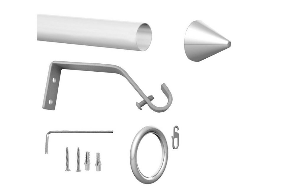 Gardinenstange Kegel, indeko, Ø 16 mm, 1-läufig, Fixmaß, mit Bohren,  verschraubt, Stahl, Komplett-Set inkl. Ringen und Montagematerial