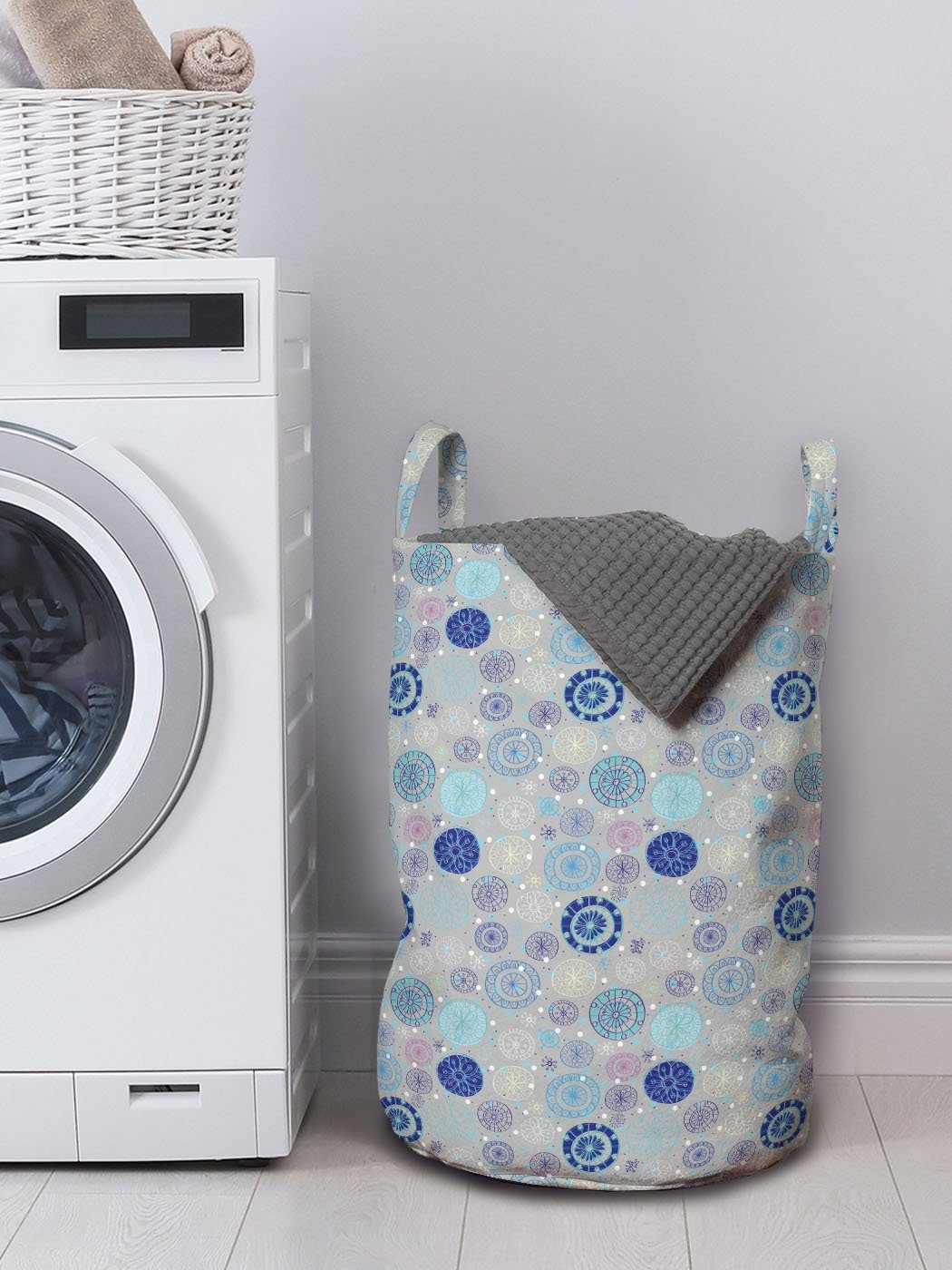 abstrakte Gekritzel für Wäschekorb Wäschesäckchen Griffen Kordelzugverschluss mit Waschsalons, Abakuhaus Schneeflocken