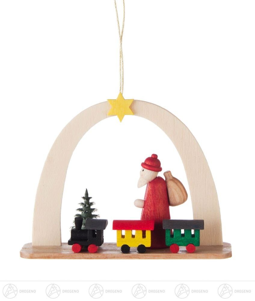 Dregeno Erzgebirge Christbaumschmuck Baumschmuck Behang Weihnachtsmann mit Zug Breite x Höhe x Tiefe 7 cm, mit Faden zum aufhängen