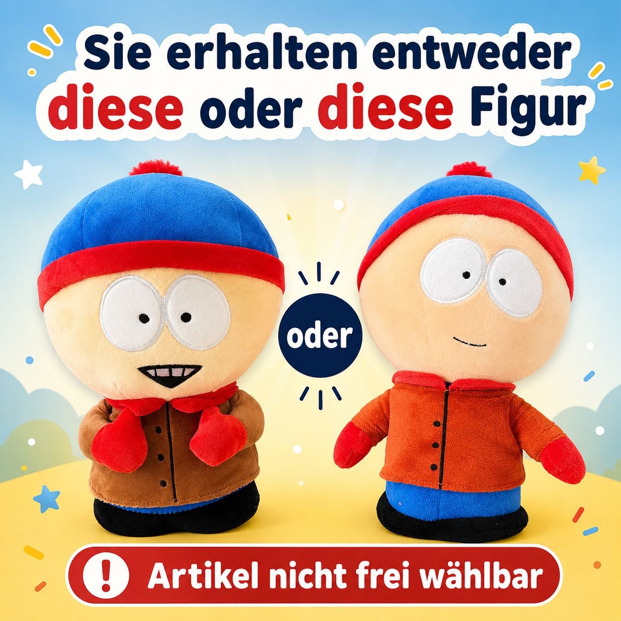 Play by Play Kuscheltier South Park Plüschfigur Stan 23 cm Kultfigur Sammler Kuscheltier (Set, 1-St., Geschenk-Set), Mit roter Jacke und blauer Mütze detailverliebt umgesetzt