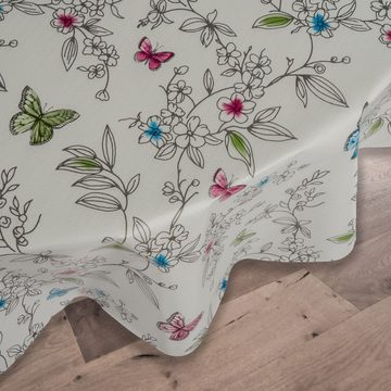 laro Tischdecke Wachstuch-Tischdecken Blume Bunt Schmetterling Rund 140cm