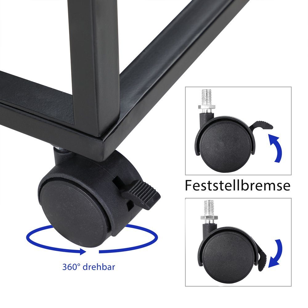 Bremsen Stabil 40kg Kippsicher Beistelltisch, Rollen mit 2 4 Schwarz 50x35x70cm Casaria Belastbarkeit