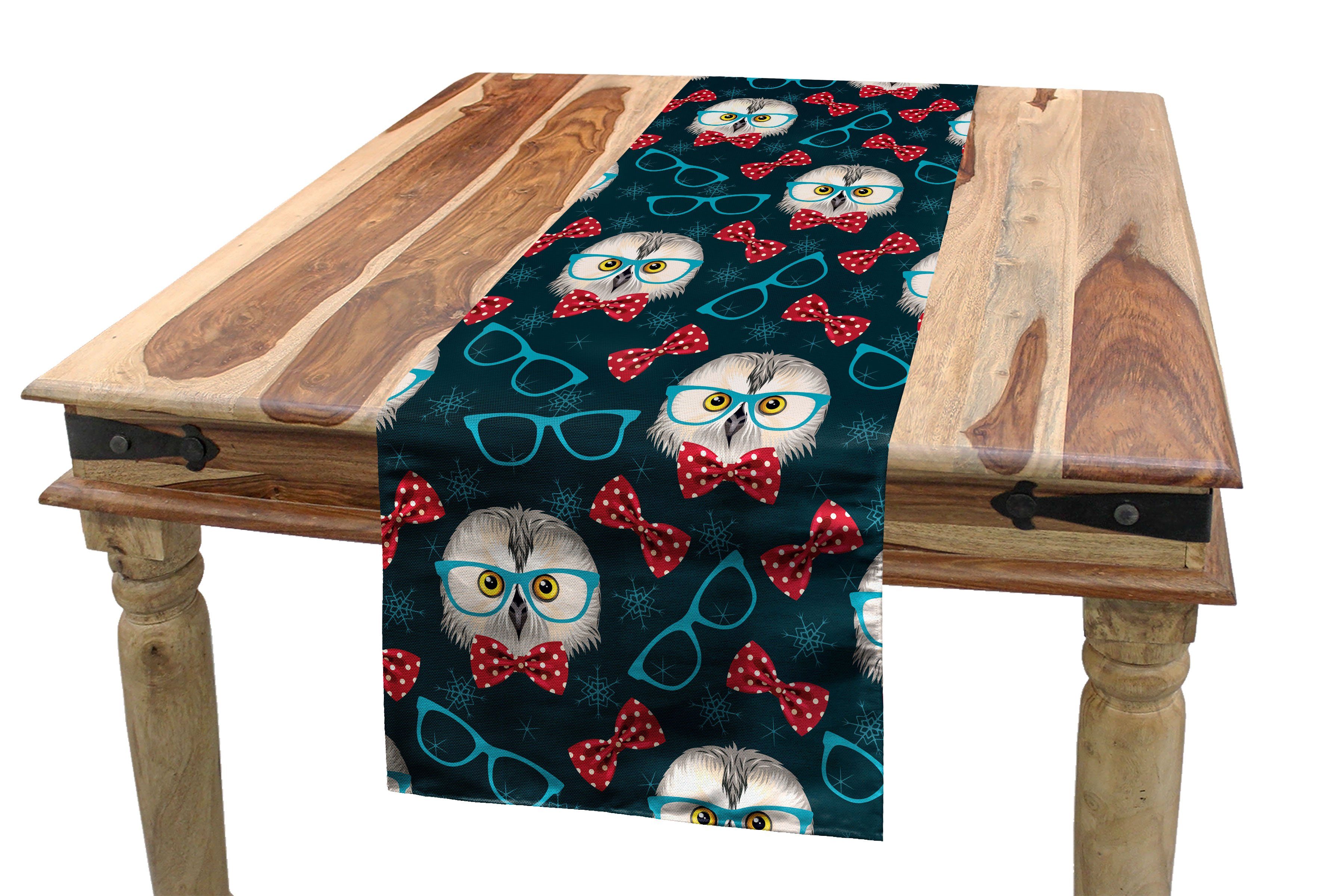 Abakuhaus Owl Dekorativer Küche Esszimmer Geek Tischläufer, Rechteckiger Tischläufer Sketch Brille