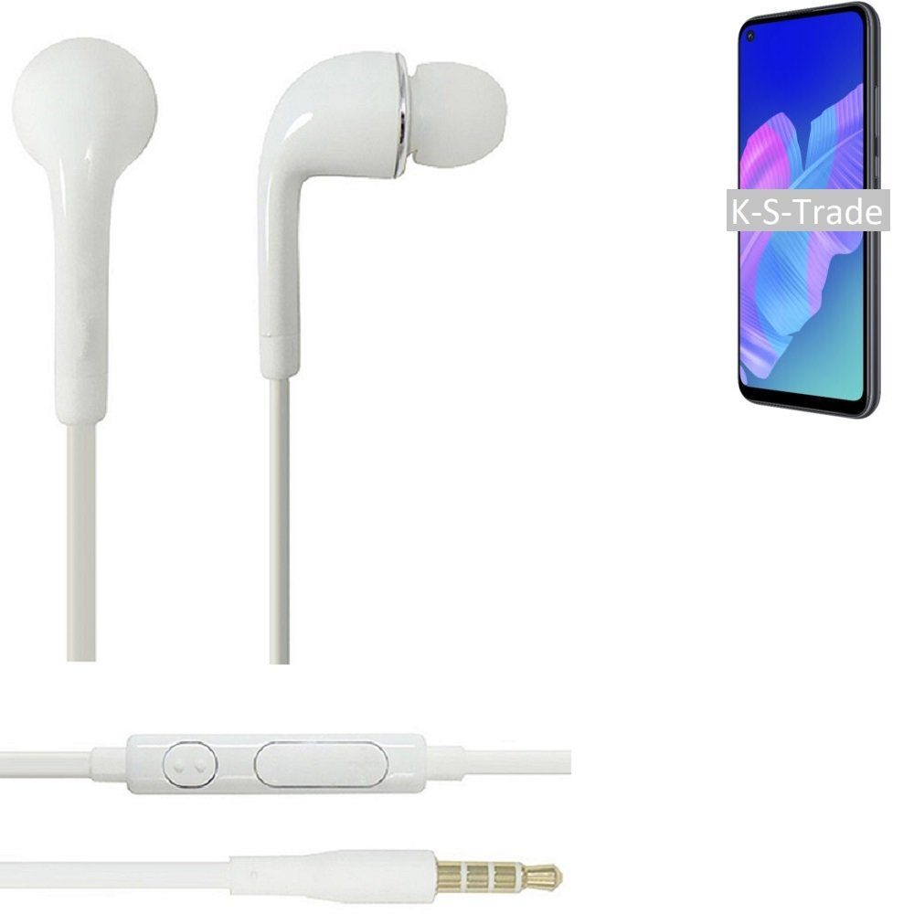 K-S-Trade für Huawei P40 lite E In-Ear-Kopfhörer (Kopfhörer Headset mit Mikrofon u Lautstärkeregler weiß 3,5mm)