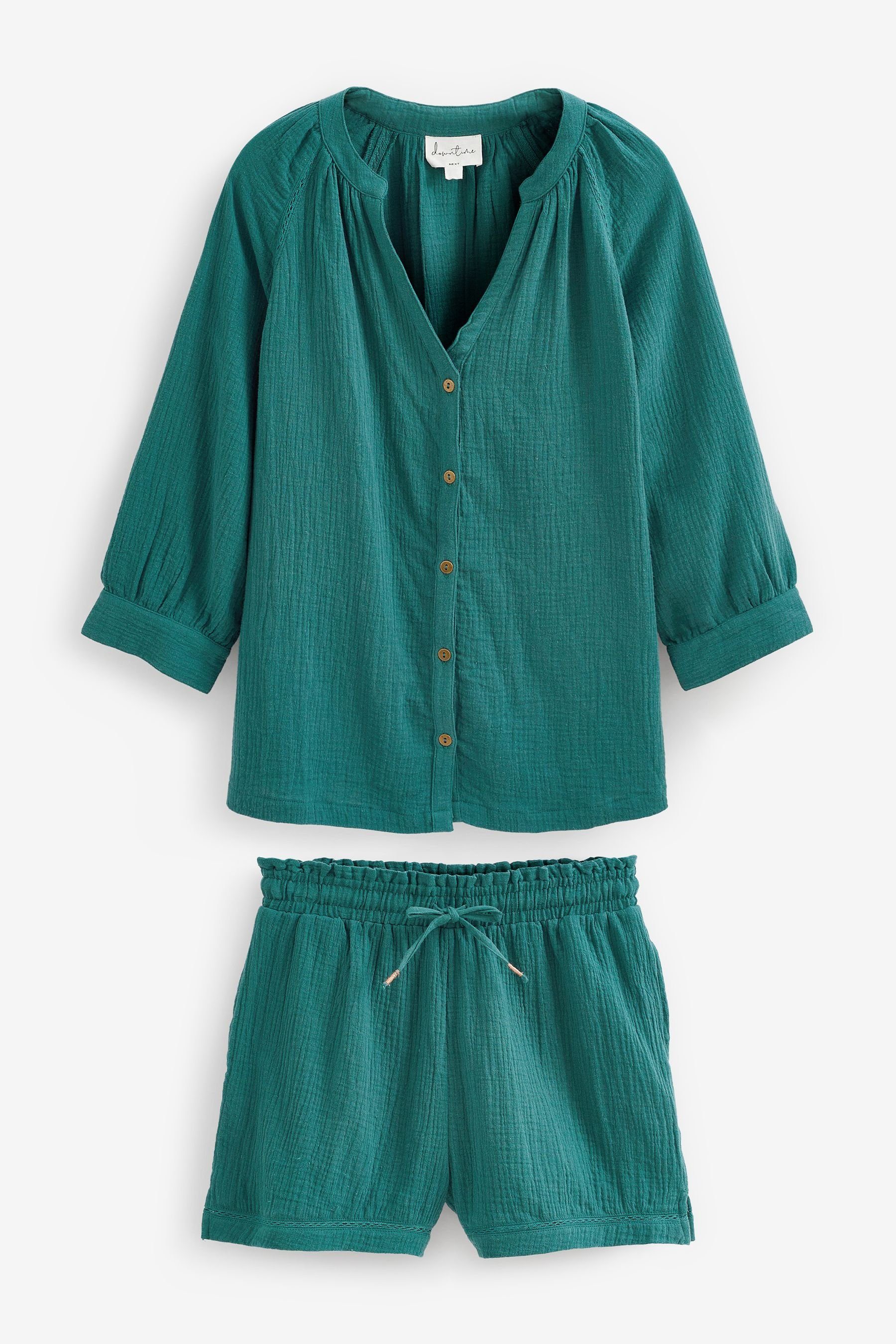 Next Pyjama Geknöpfter Shorty-Schlafanzug in Knitteroptik (2 tlg) Blue