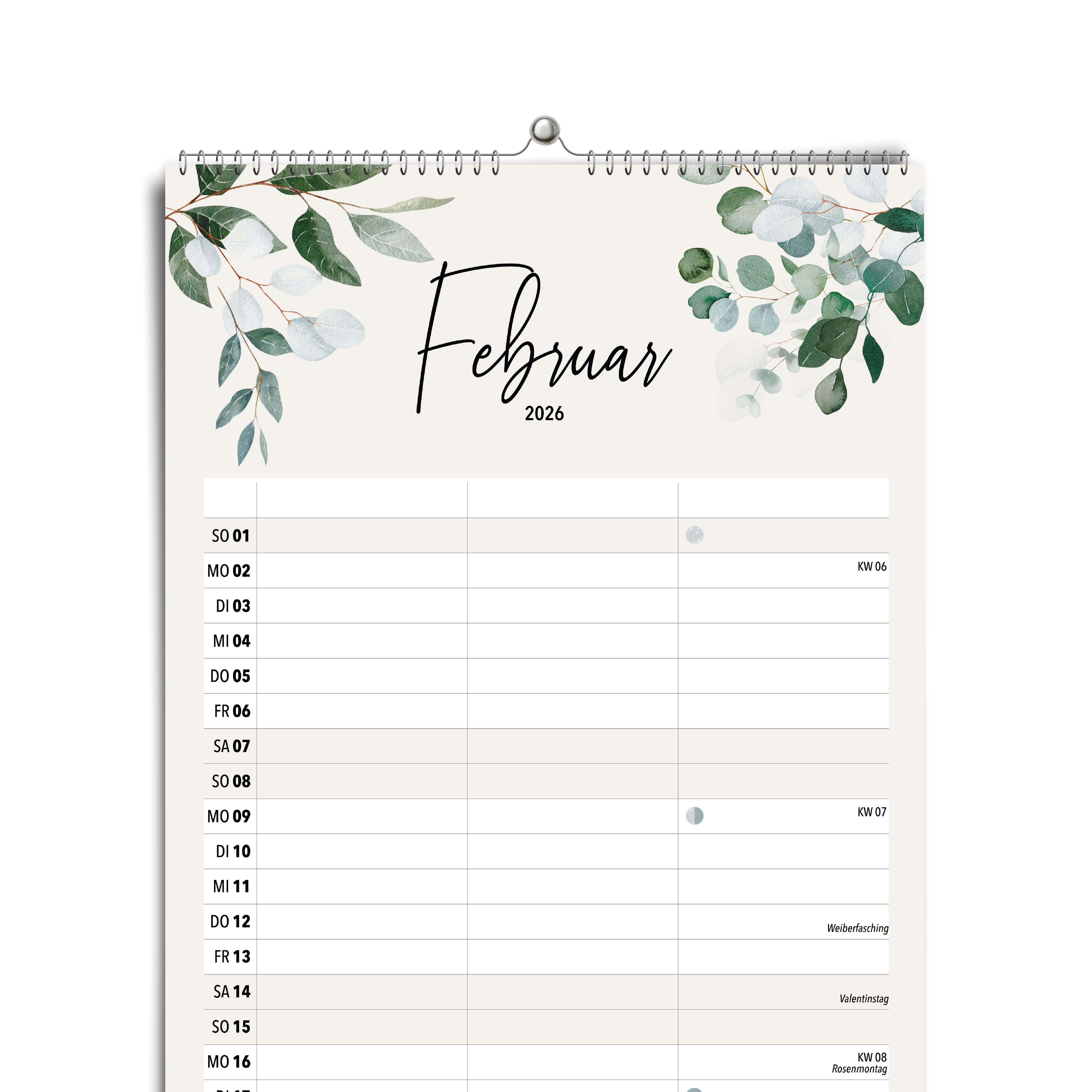 heaven+paper Планировщик Paarplaner GREENERY 3 Spalten 2026 botanisch, hochwertig, Hergestellt in Deutschland