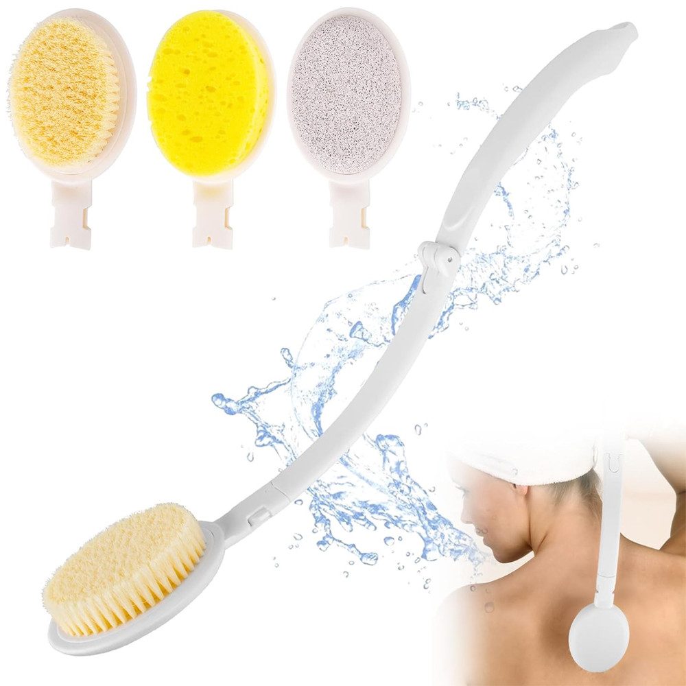 TUWENA Badebürste 3-in-1 Duschbürste mit langem Griff,Faltbarer Abnehmbarer Rückenbürste