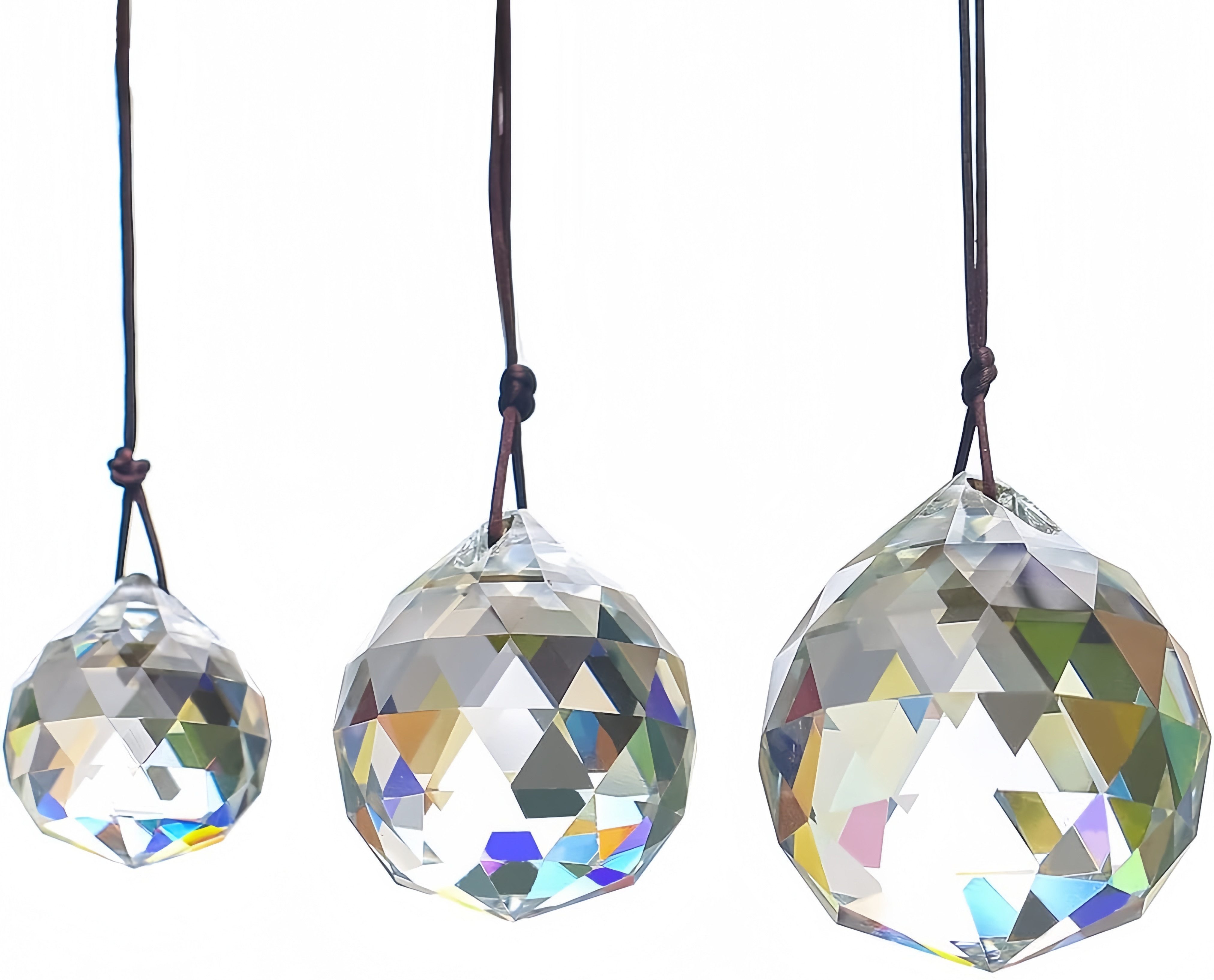 FOUORTUNATE-BEE Windspiel 3er-Set transparente Kristallglaskugeln mit Schnur (3 St), Mehrseitige Kristallprismen für Lampe, Hochzeit & Deko