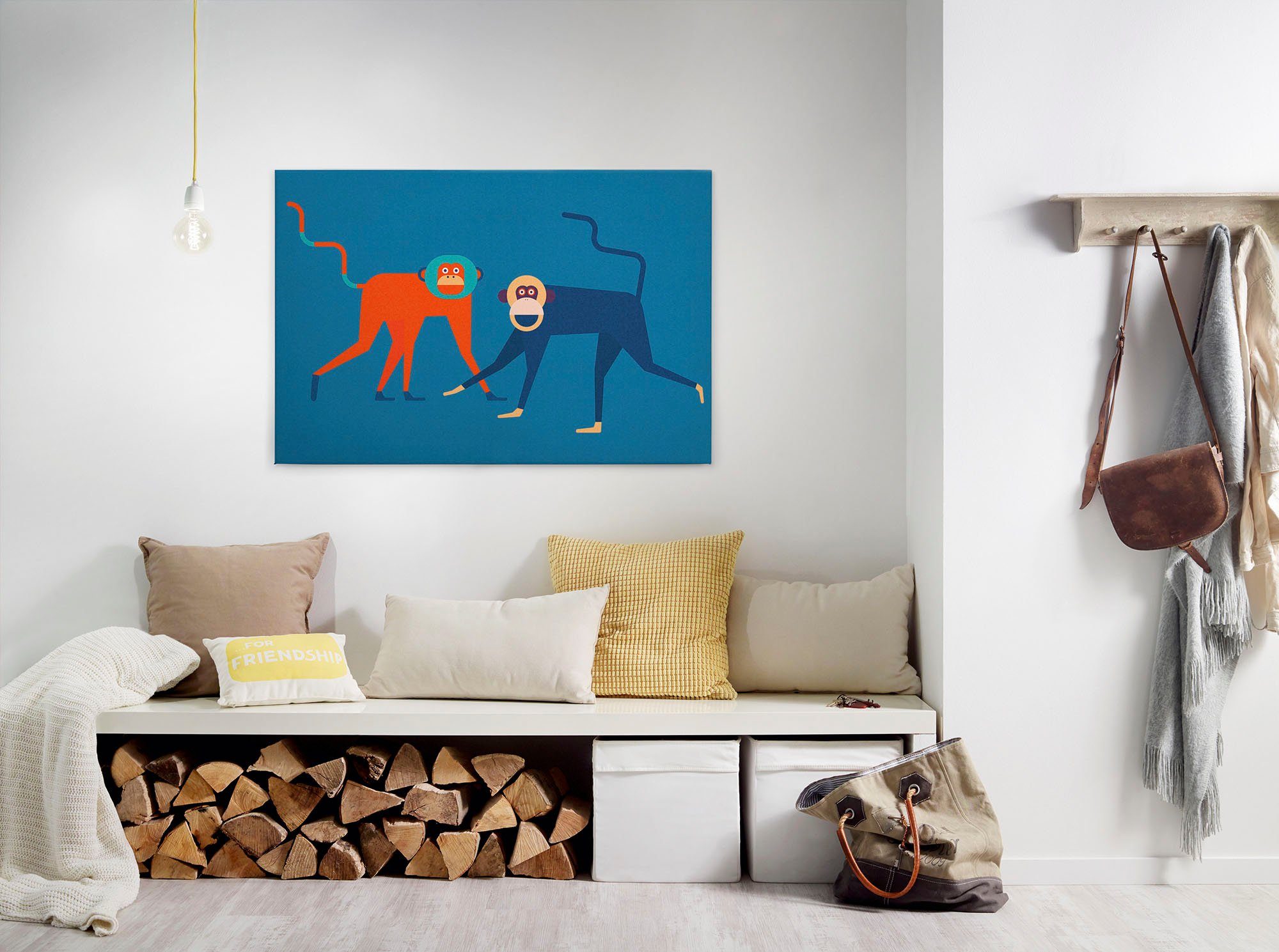 Keilrahmen (1 monkey Bunt A.S. business, Leinwandbild Tiere Bild orange Création Kunst Affen blau, St),