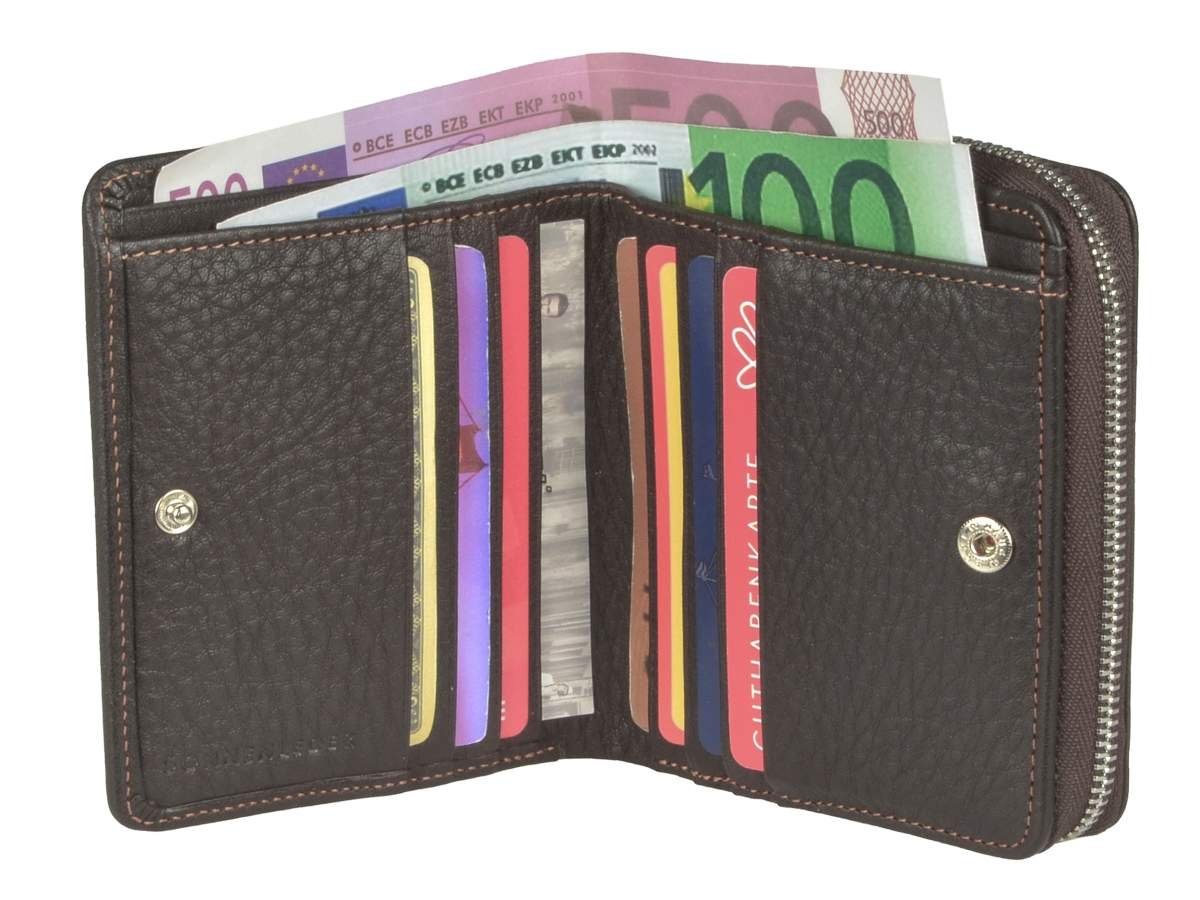 Geldbörse 6 edel 9x11cm, mocca sehr Portemonnaie Herrenbörse, Sinn, Kartenfächer, Sonnenleder