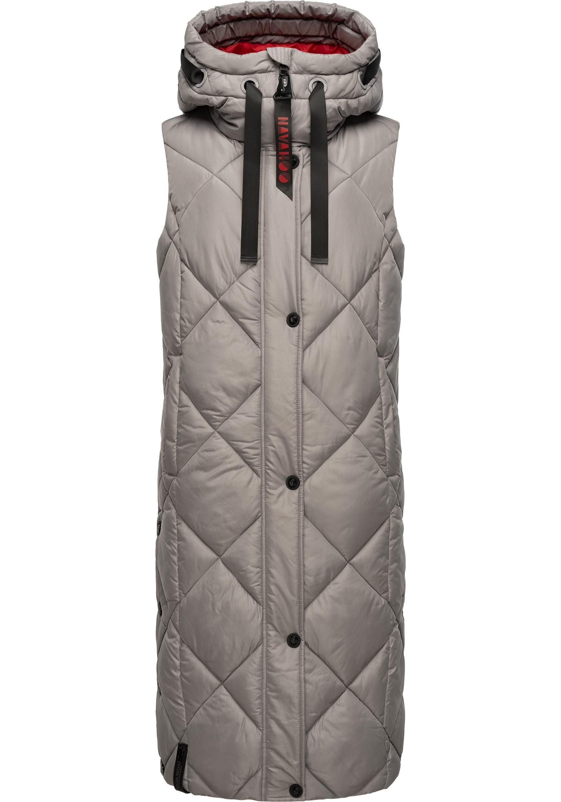 Navahoo Steppweste Schnuckel warme Damen Outdoor-Weste lang mit Kapuze – Bild 2 von 5