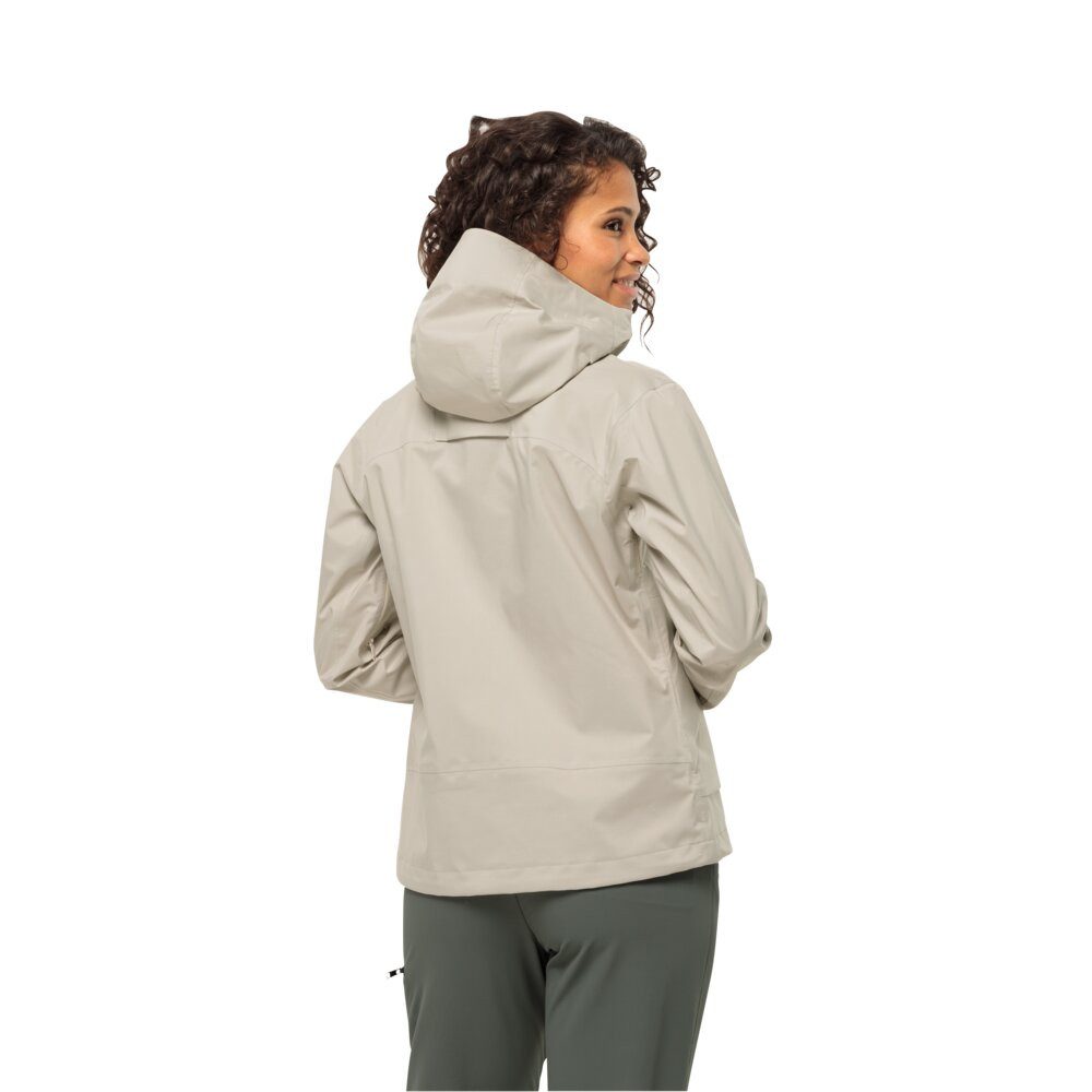 Jack Wolfskin Regenjacke Wandermood 3-Lagen (Hardshell, wasserdicht, winddicht) hellgrau Damen