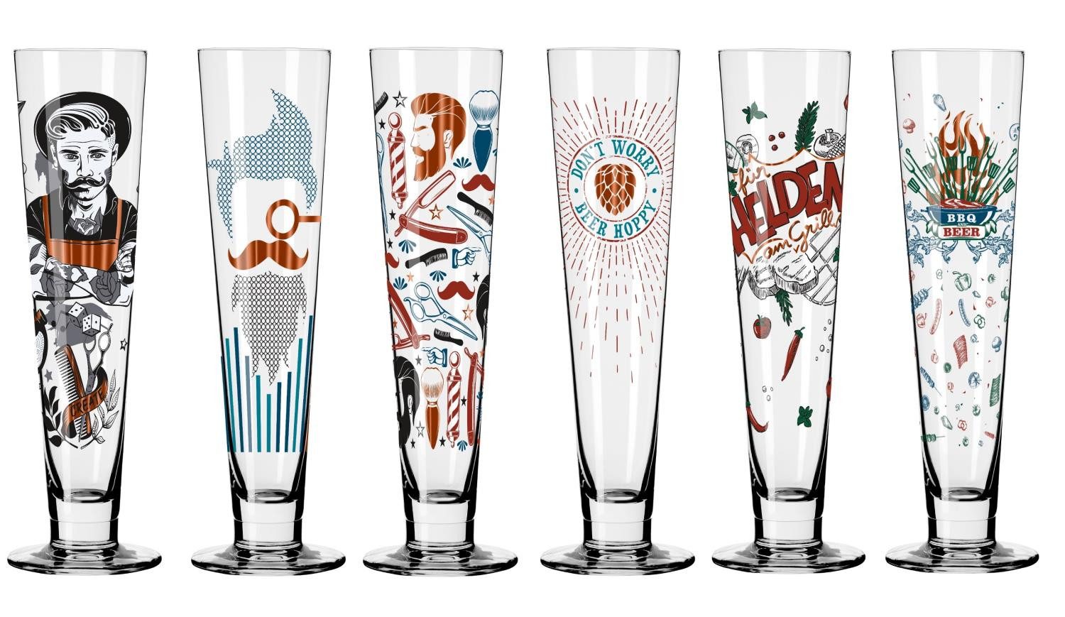 Ritzenhoff Bierglas HELDENFEST, Motive: Barber, Gentleman, Barbier, Beer Hoppy, Helden am Grill + BBQ & Beer