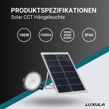 LUXULA LED Solarleuchte Solar CCT Hängeleuchte, 10W PV, 1200lm, 3000K-4000K-6500K, IP44, LED fest integriert, warmweiß, CCT, neutralweiß, kaltweiß, steuerbar mit Fernbedienung, Lichtfarbe einstellbar