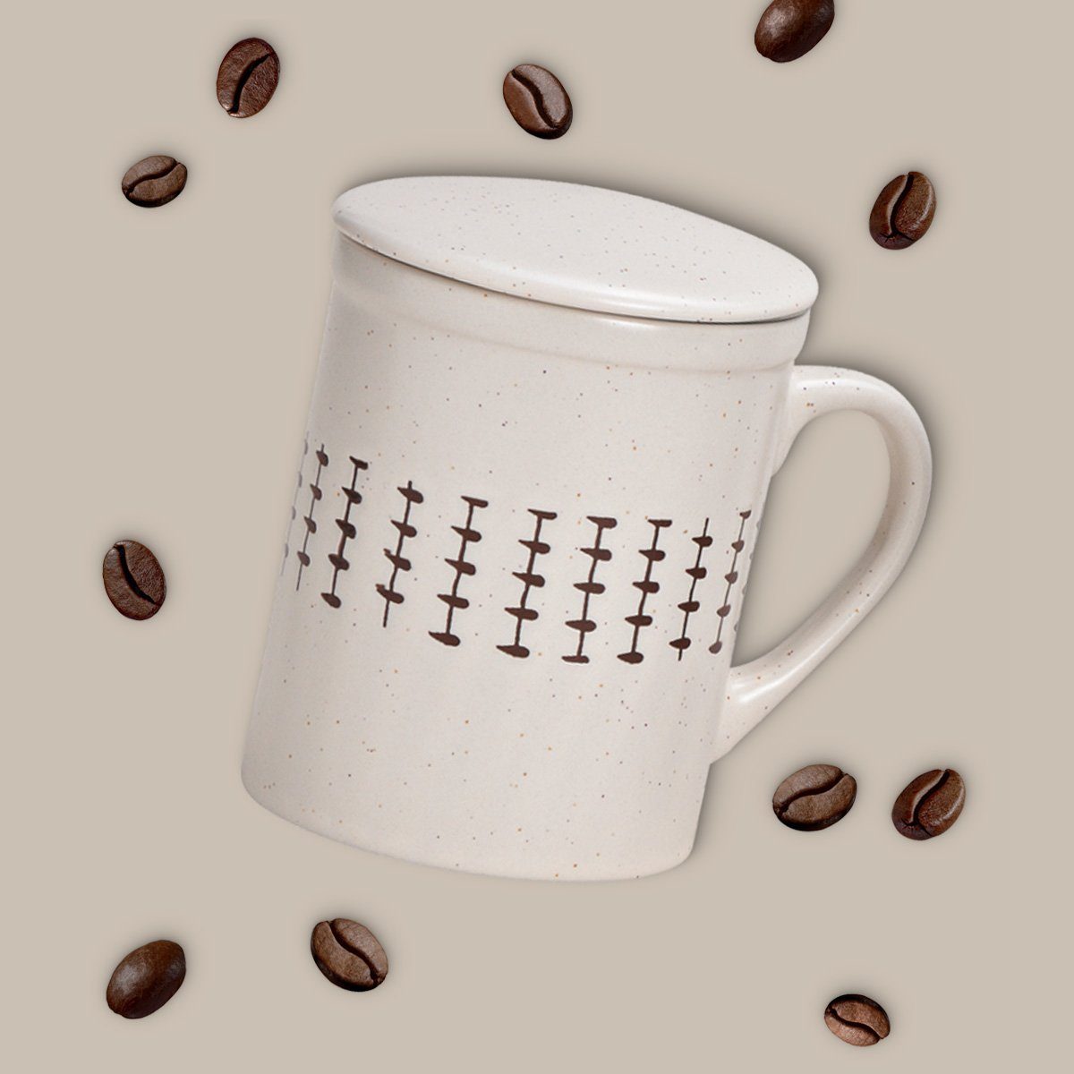 matches21 HOME & HOBBY Tasse Teetassen 2er Set mit Deckel und Teesieb Landhaus-Stil gestreift, 6-tlg., Keramik, Tee Kaffee-Becher Kaffeetassen, klassisch, grau weiss creme, 300 ml