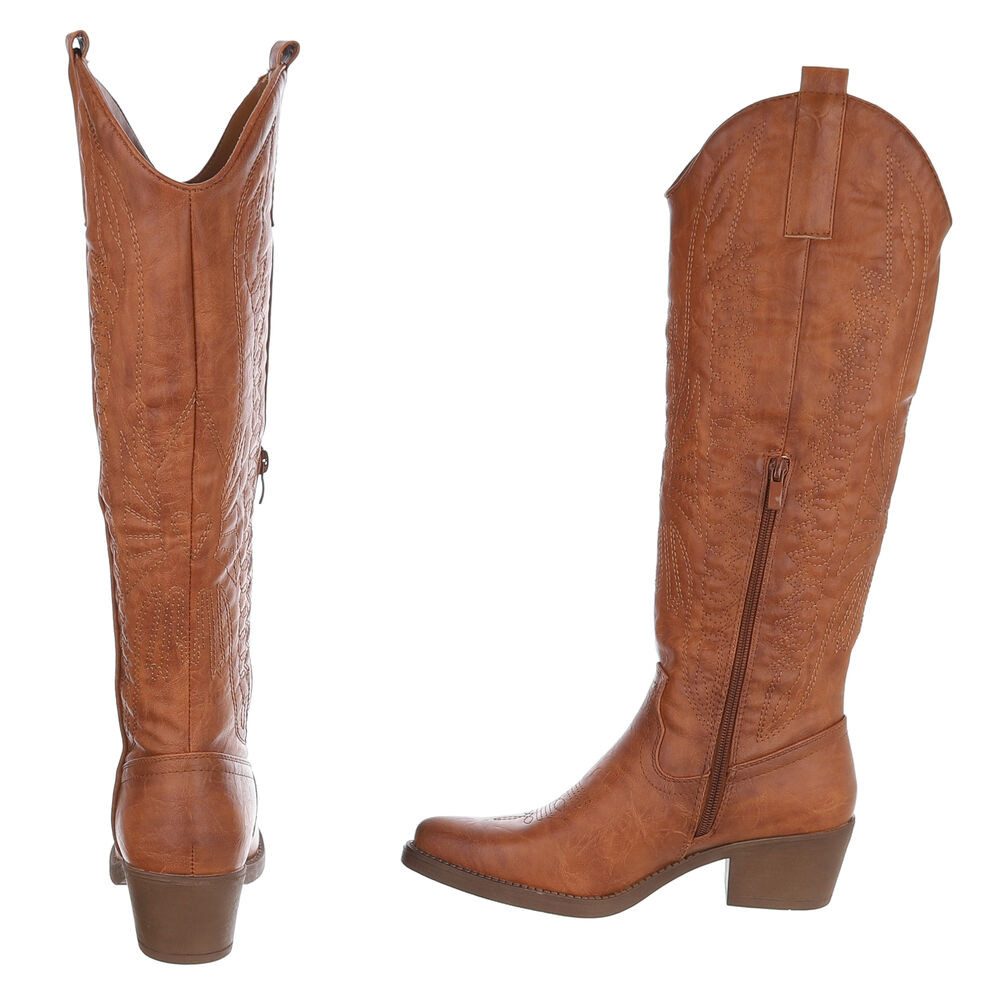 Ital-Design Damen Cowboyboots Western Westernstiefel (90152853) Blockabsatz Stiefel in Camel